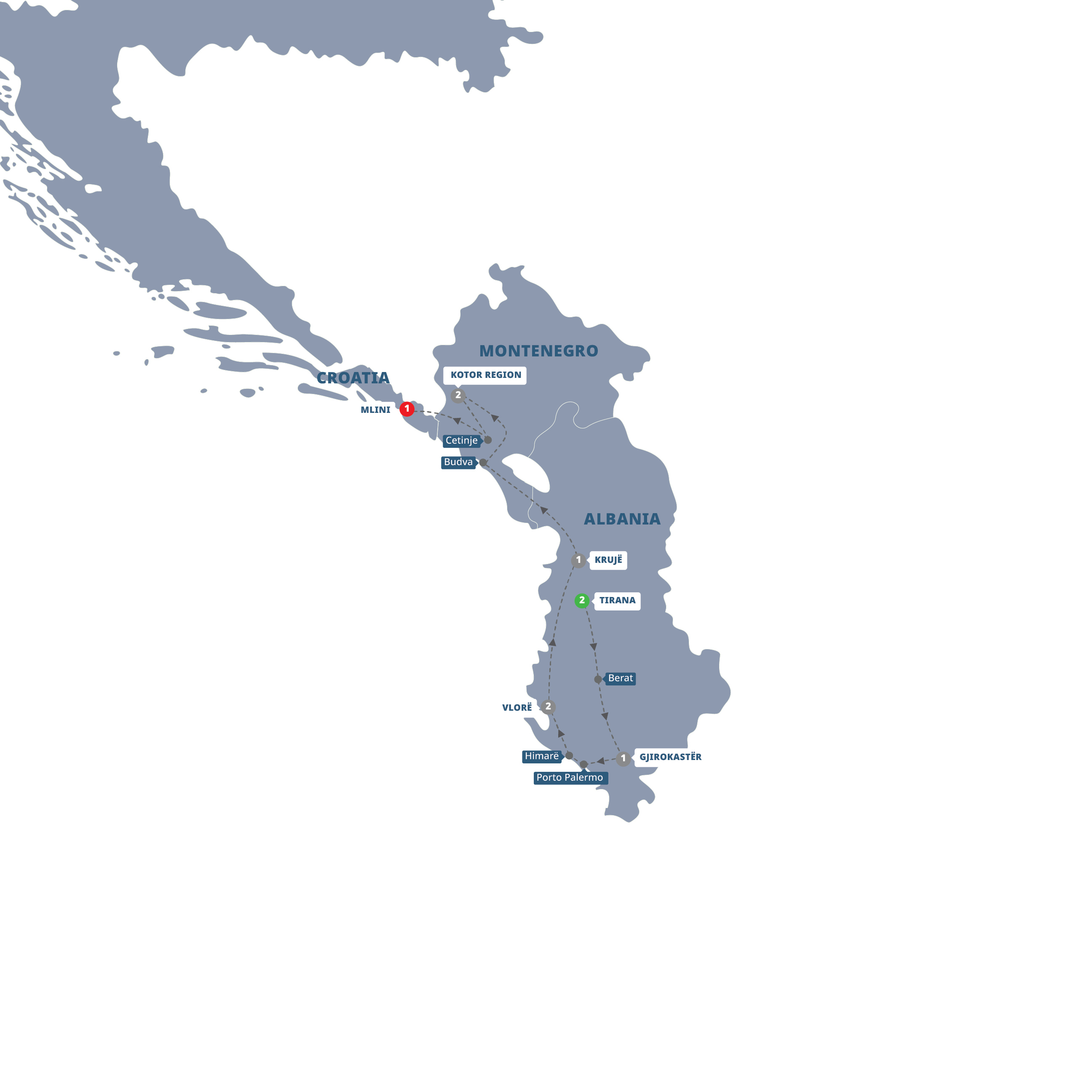 Map of Albania and Montenegro - Small Group from Trafalgar