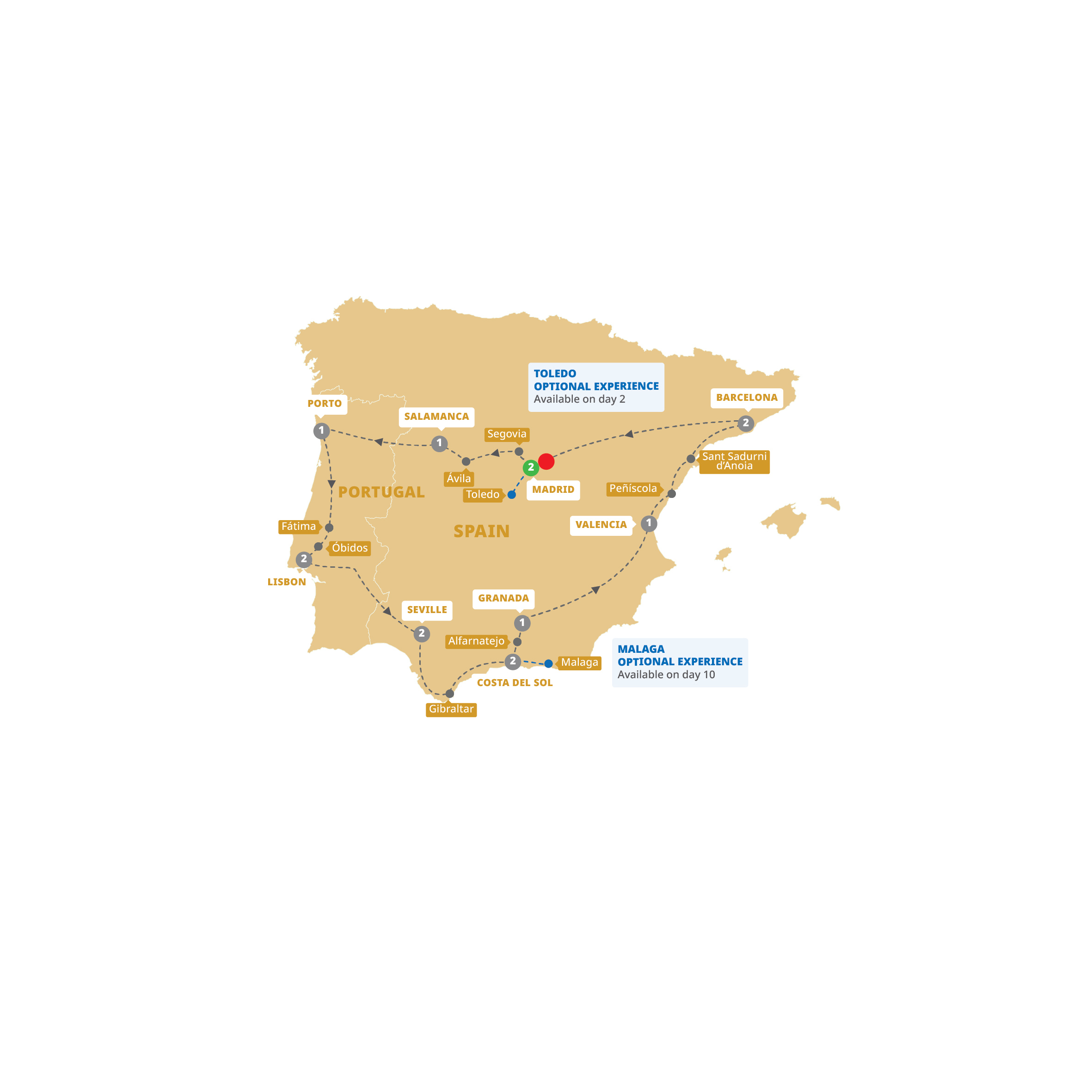 Map of Best of Spain and Portugal - End Madrid, Summer (2027) from Trafalgar