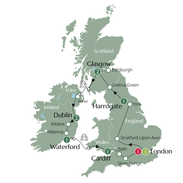 Britain and Ireland Highlights Itinerary Map