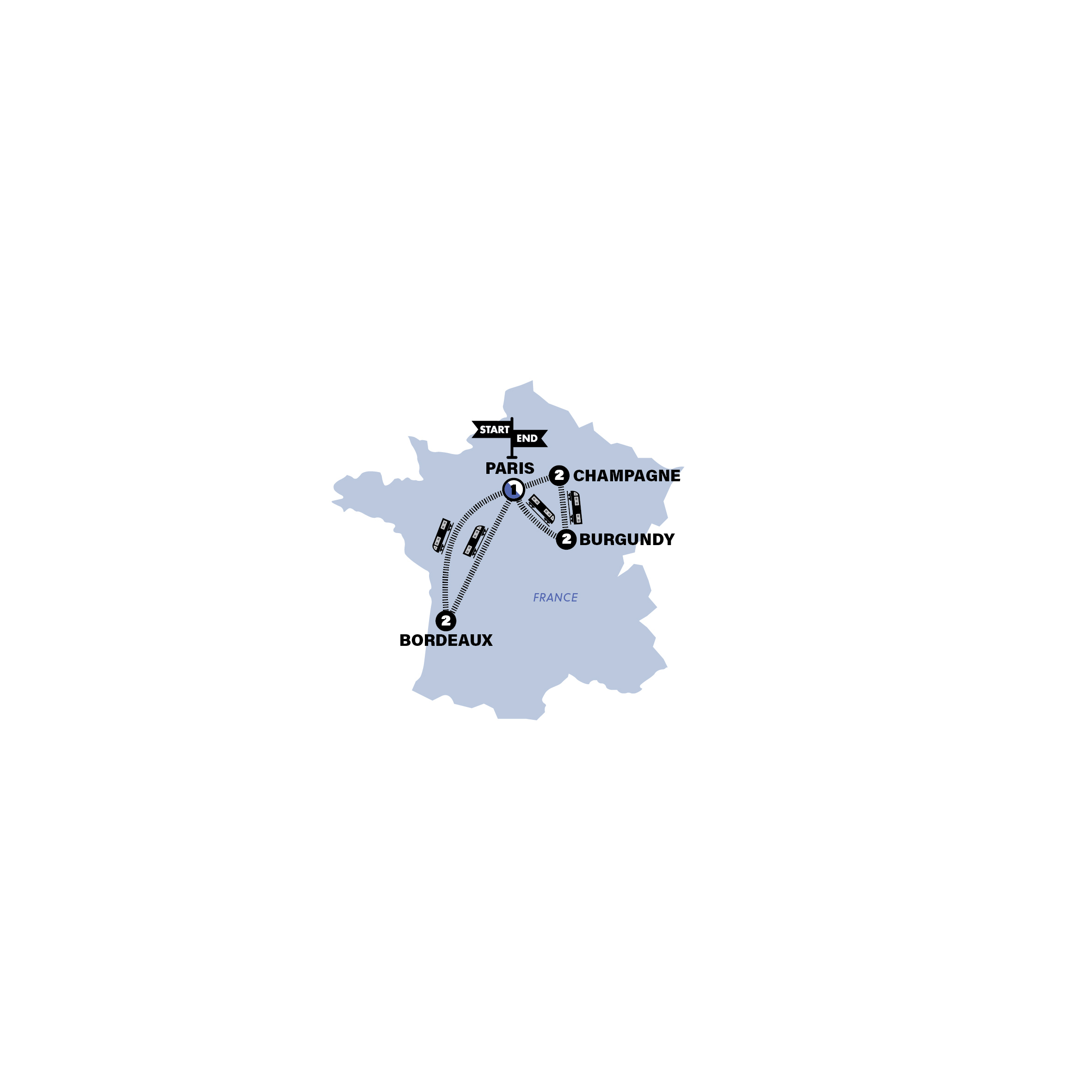 Map of Bordeaux, Burgundy & Champagne | 2027 from Contiki