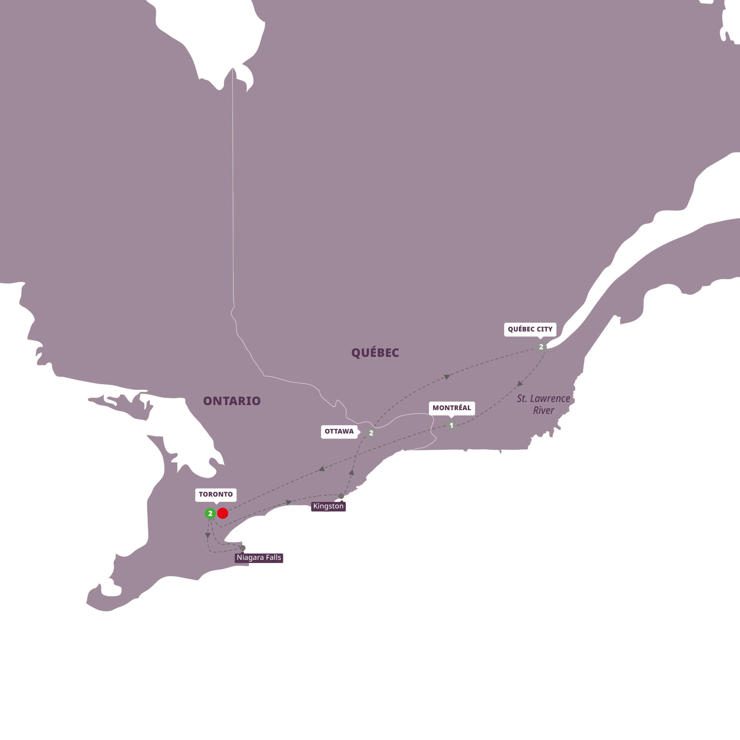 Map of Essence of Eastern Canada end Toronto from Trafalgar