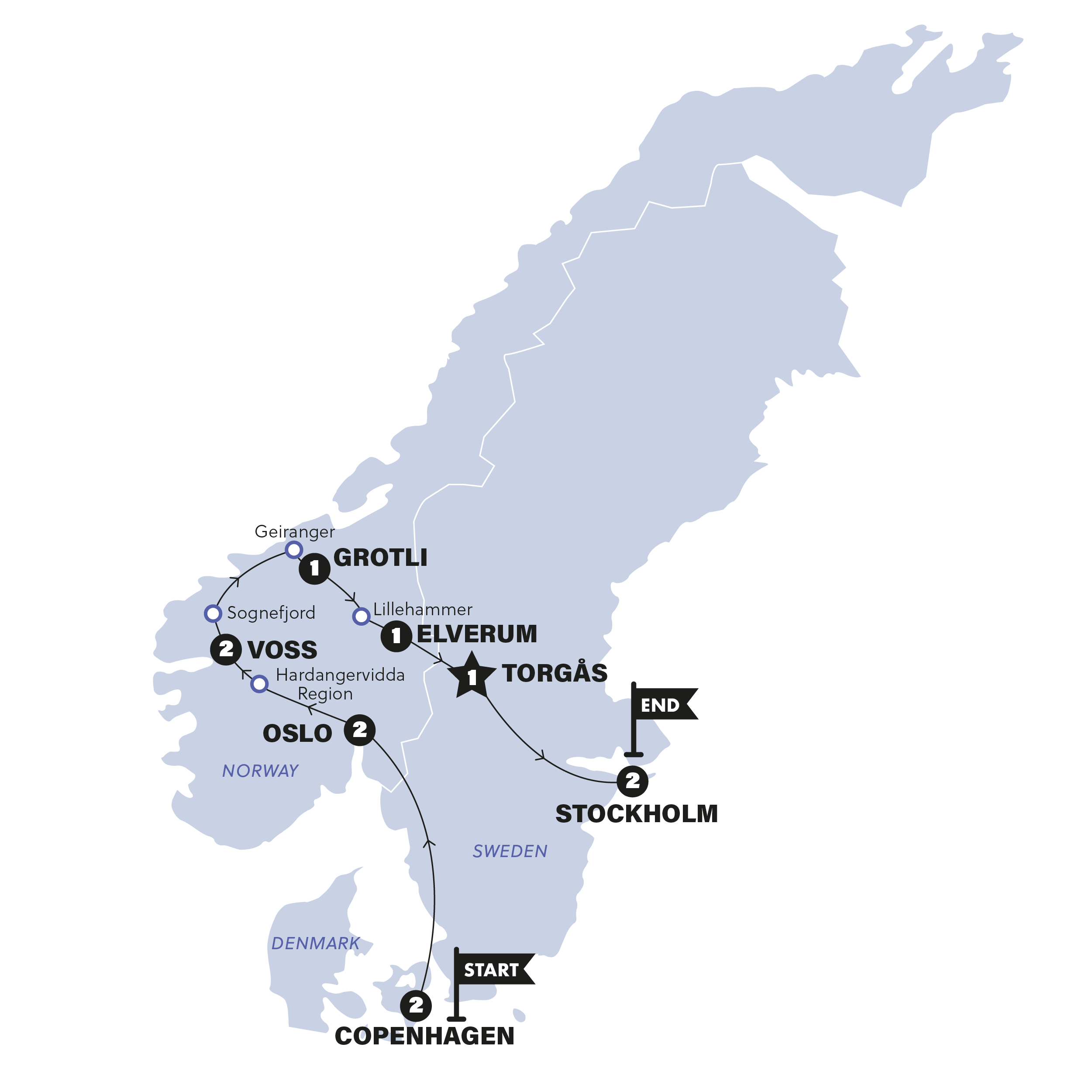 tourhub | Contiki | Scandinavia | Summer | 2025 | Tour Map