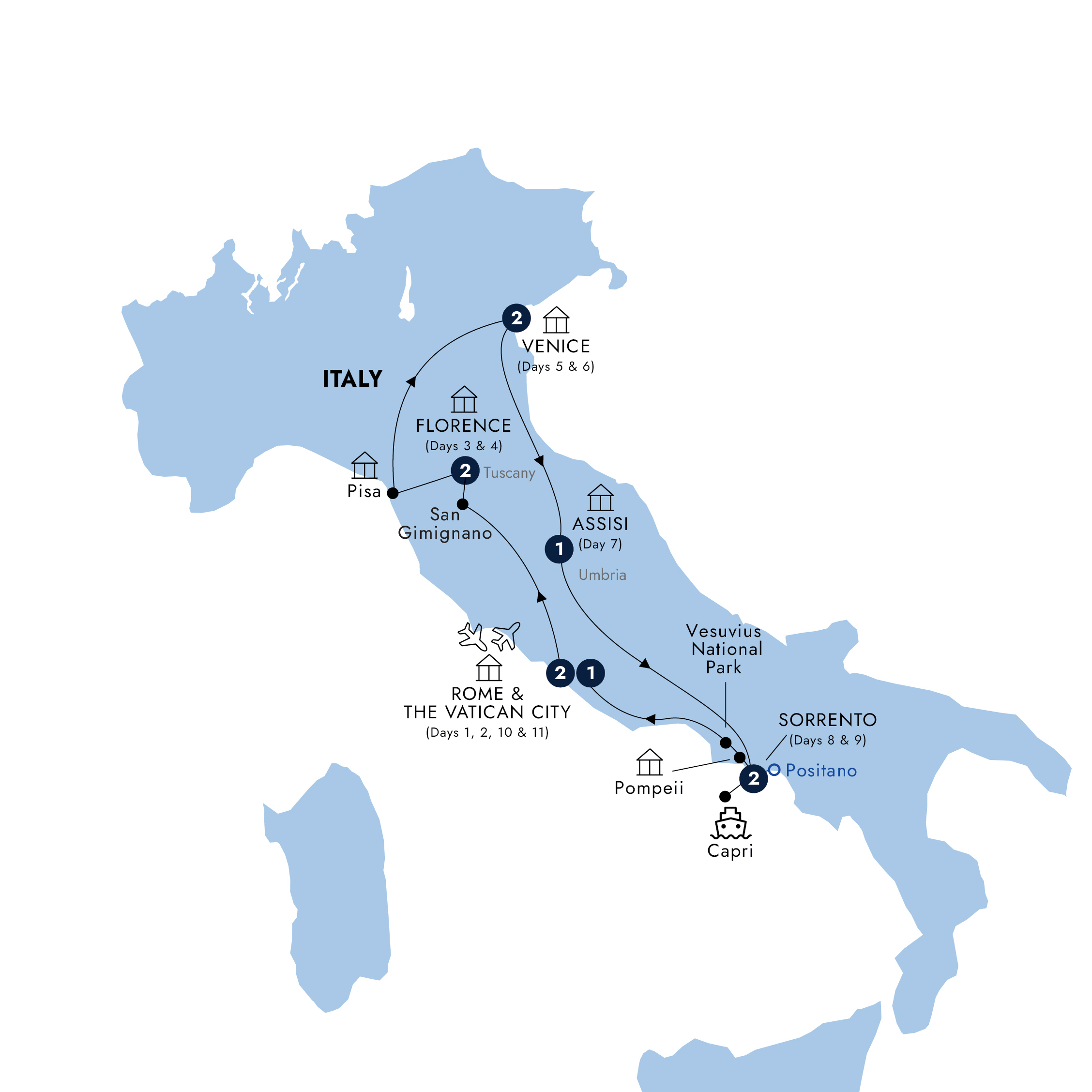 Map of Best of Italy - Classic Group, Summer (2027 - 2028) from Insight Vacations