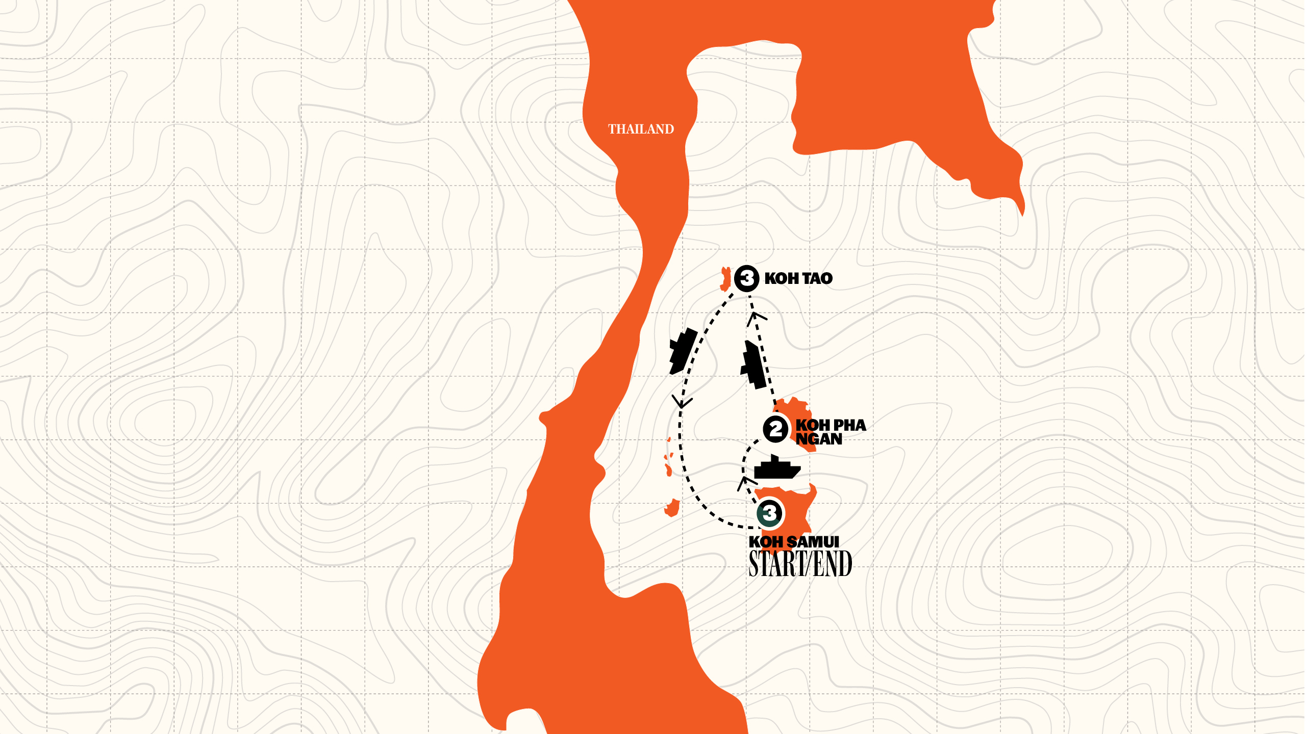 Map of Thai Island Hopper East from Contiki