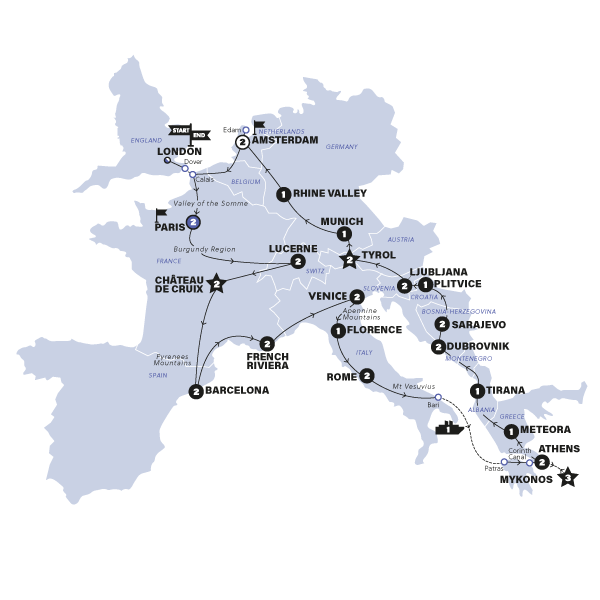 European Adventurer Plus 2025 trip map
