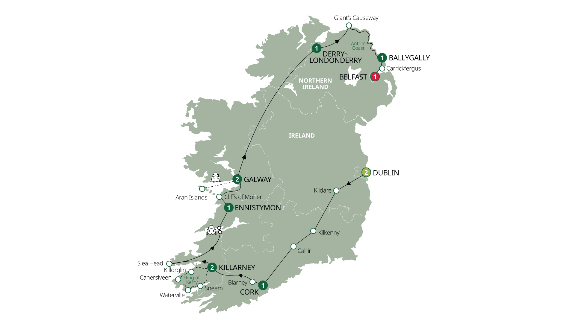 tourhub | Brendan Vacations | Country Roads of Ireland - End Belfast, Small Group, Summer | Tour Map