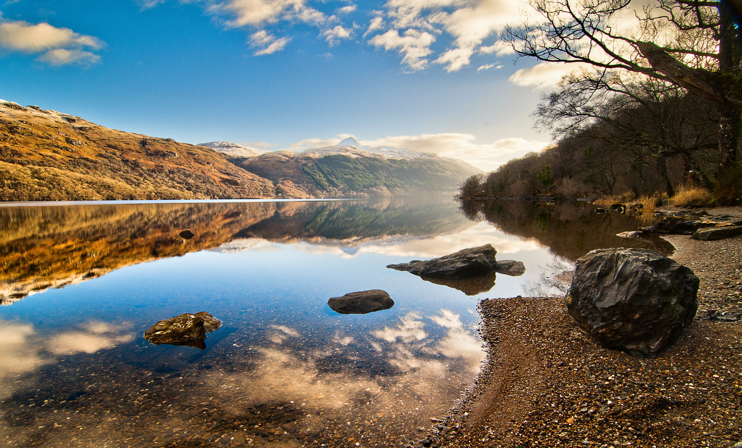 A panoramic view of Loch Lomond in Scotland, UK