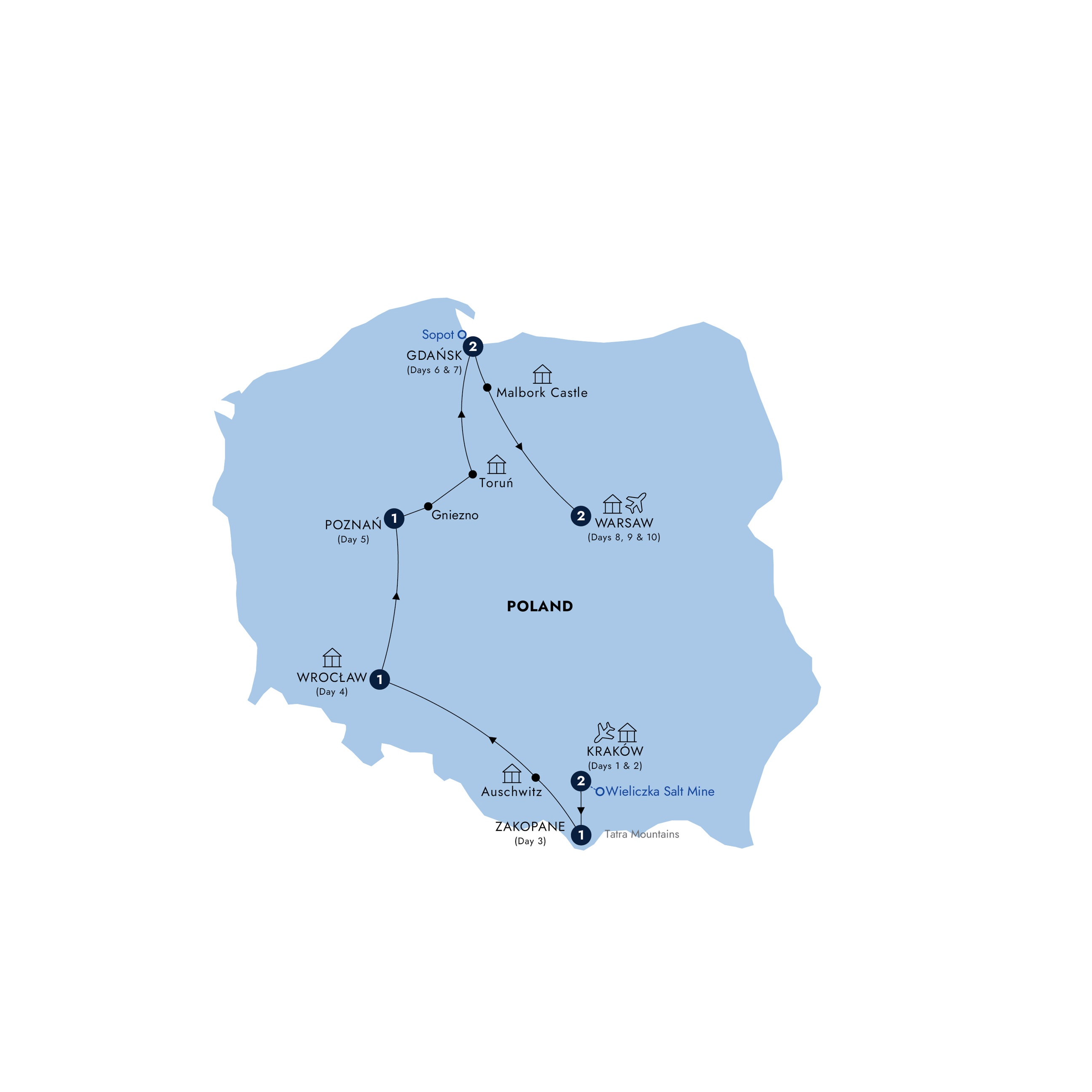 Map of Highlights of Poland - Small Group from Insight Vacations