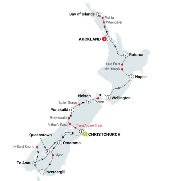 Spirit of New Zealand Itinerary Map