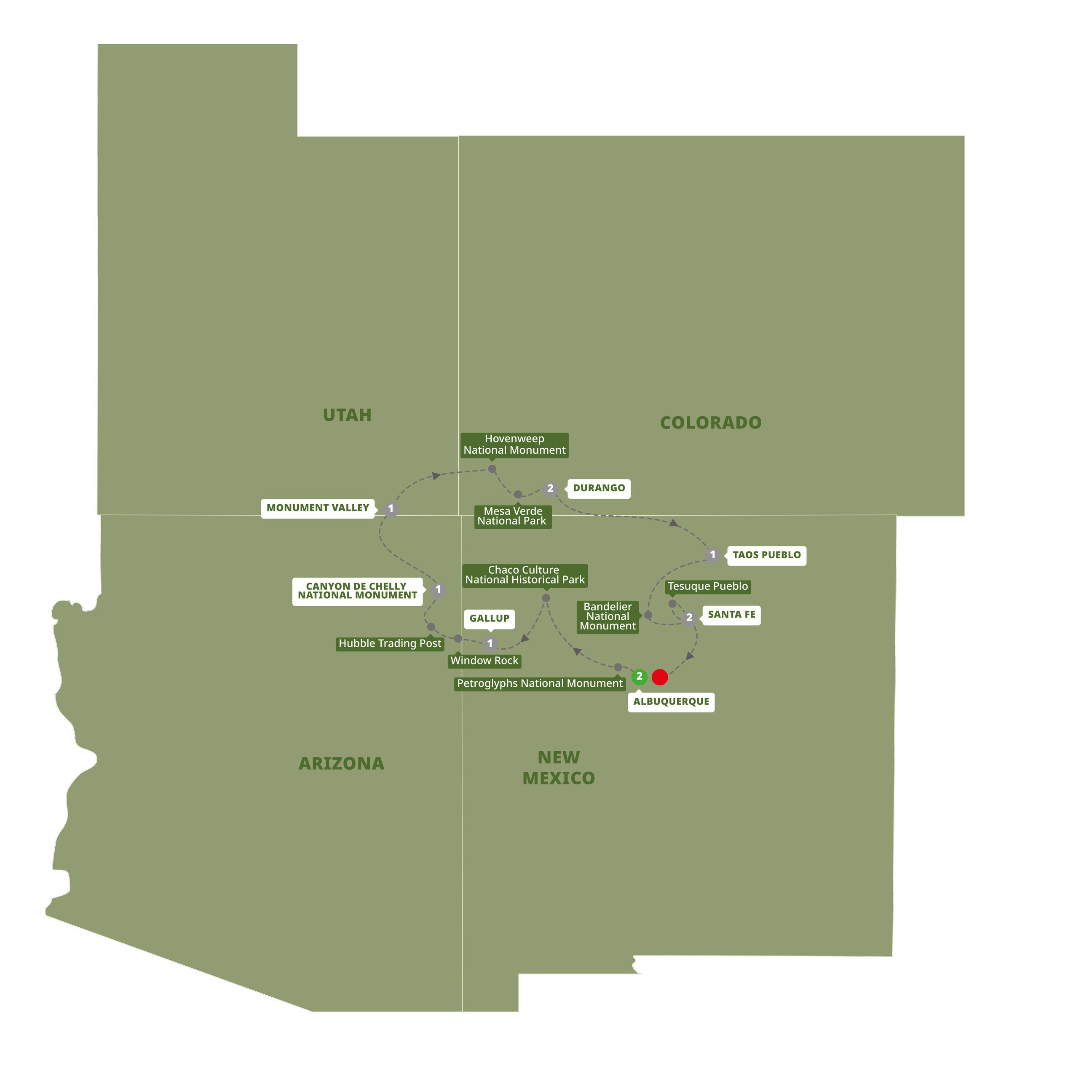 tourhub | Trafalgar | Southwest Native Trails End Albuquerque | Tour Map