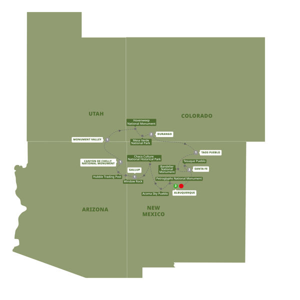 Southwest Native Trails End Albuquerque Itinerary Map