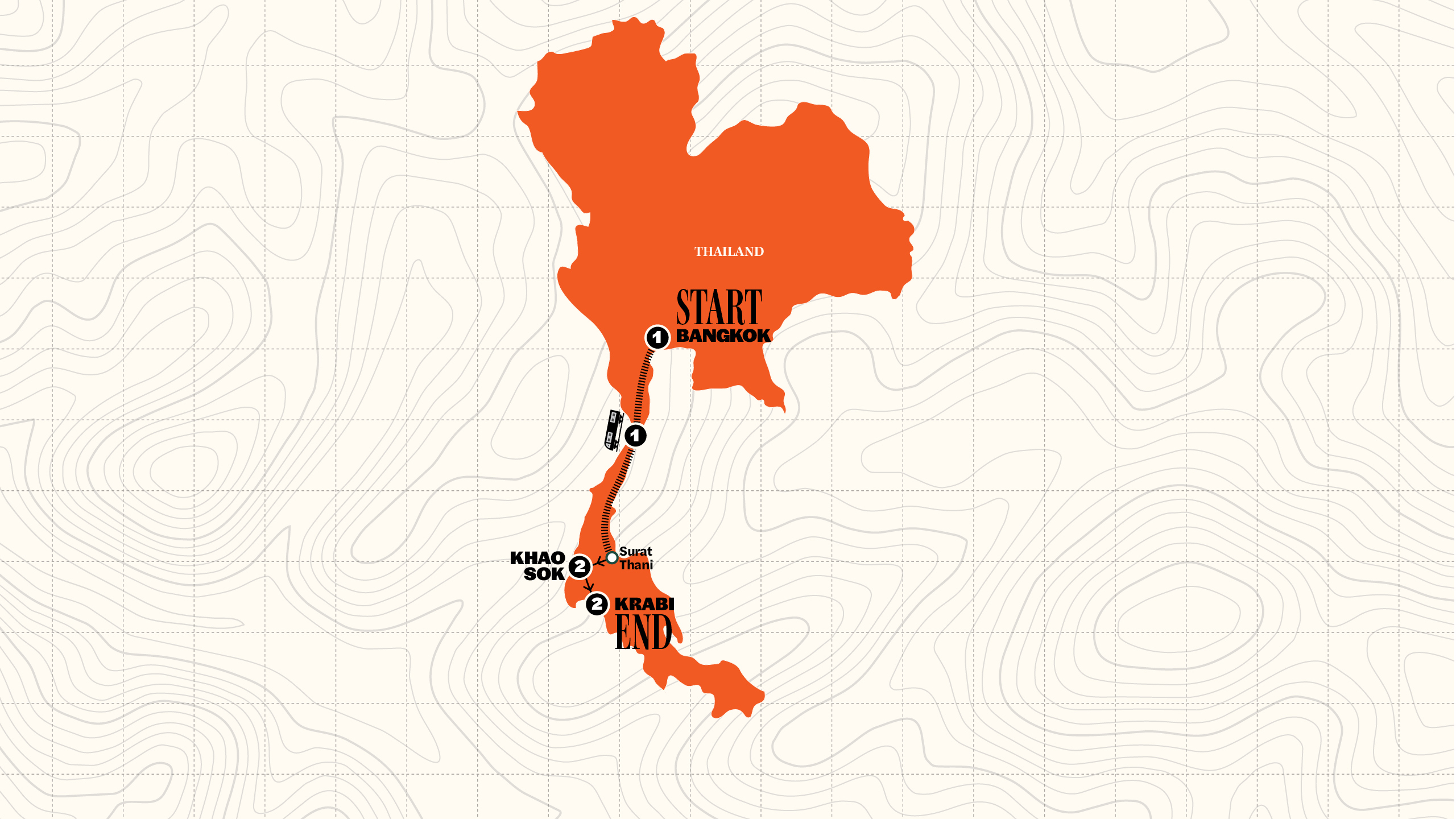 Map of Southern Thailand: Khao Sok & Krabi from Contiki