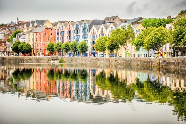 Colourful houses along the River Lee in Cork, Ireland