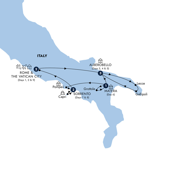 Country Roads of Southern Italy Itinerary Map