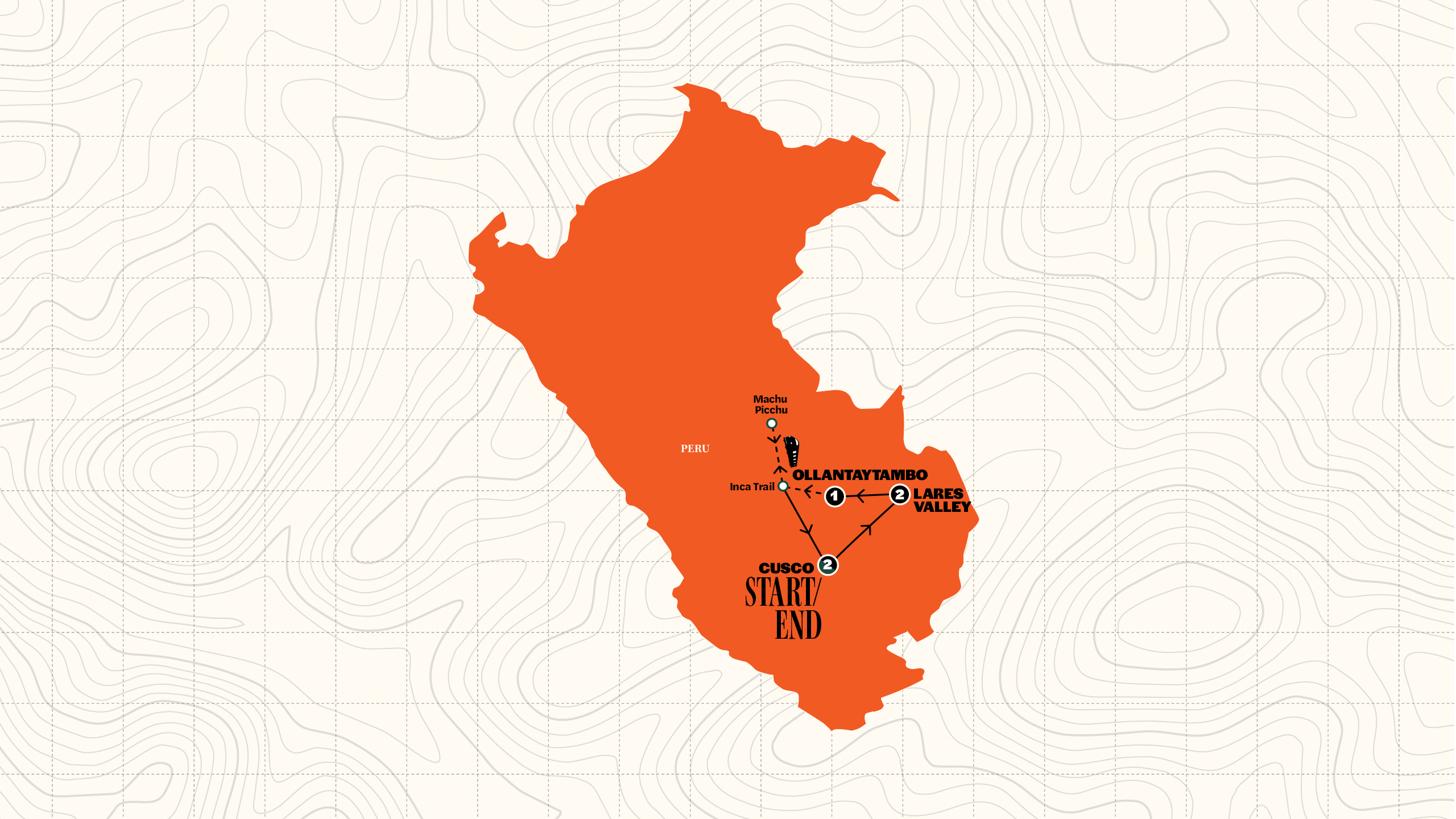 Map of Hiking the Inca Trail from Contiki
