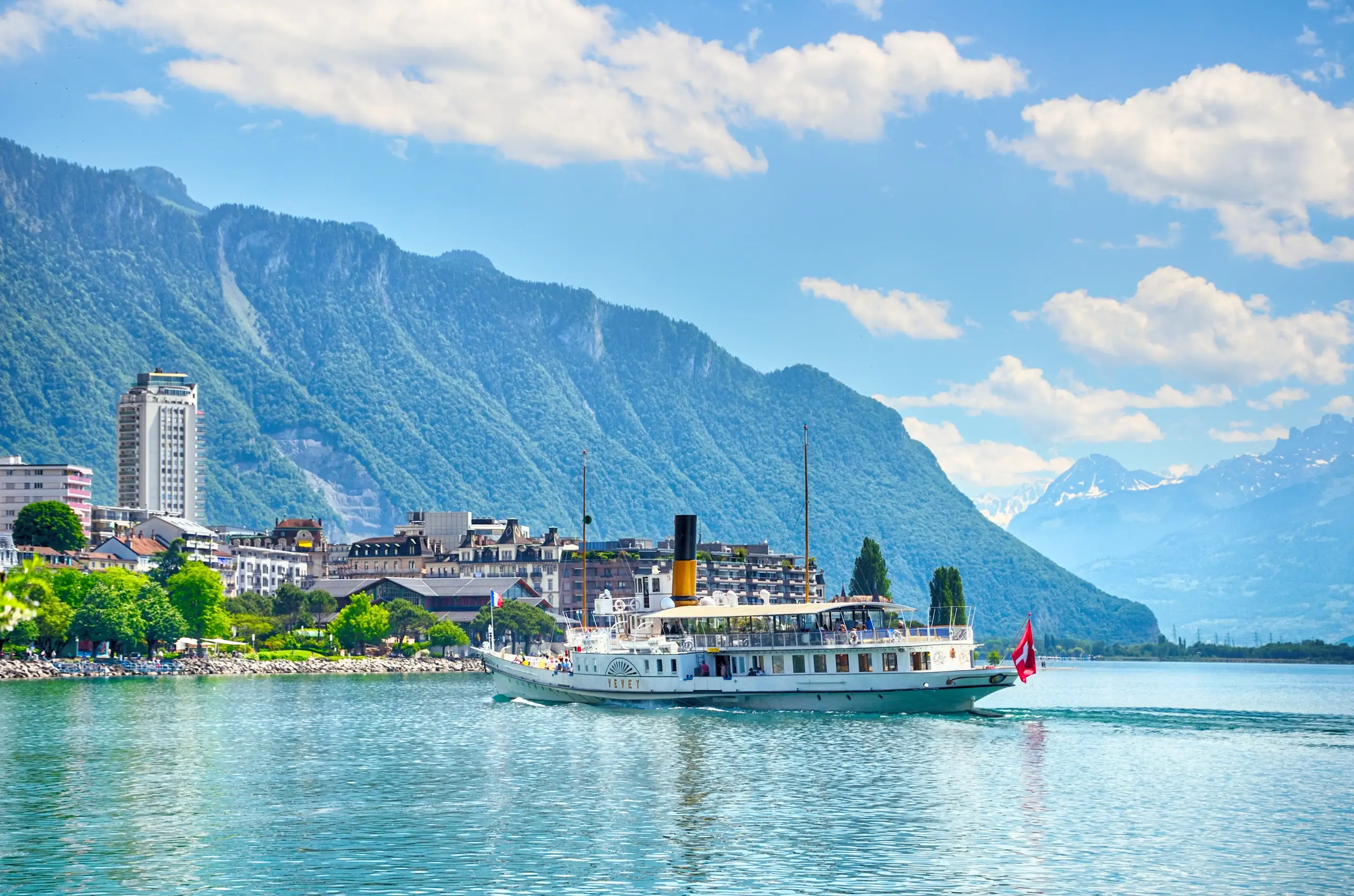 A scenic view of Swiss Riviera in Montreux, Switzerland
