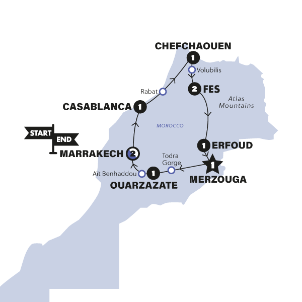 tourhub | Contiki | Moroccan Adventure (Winter 2024/25) | Tour Map