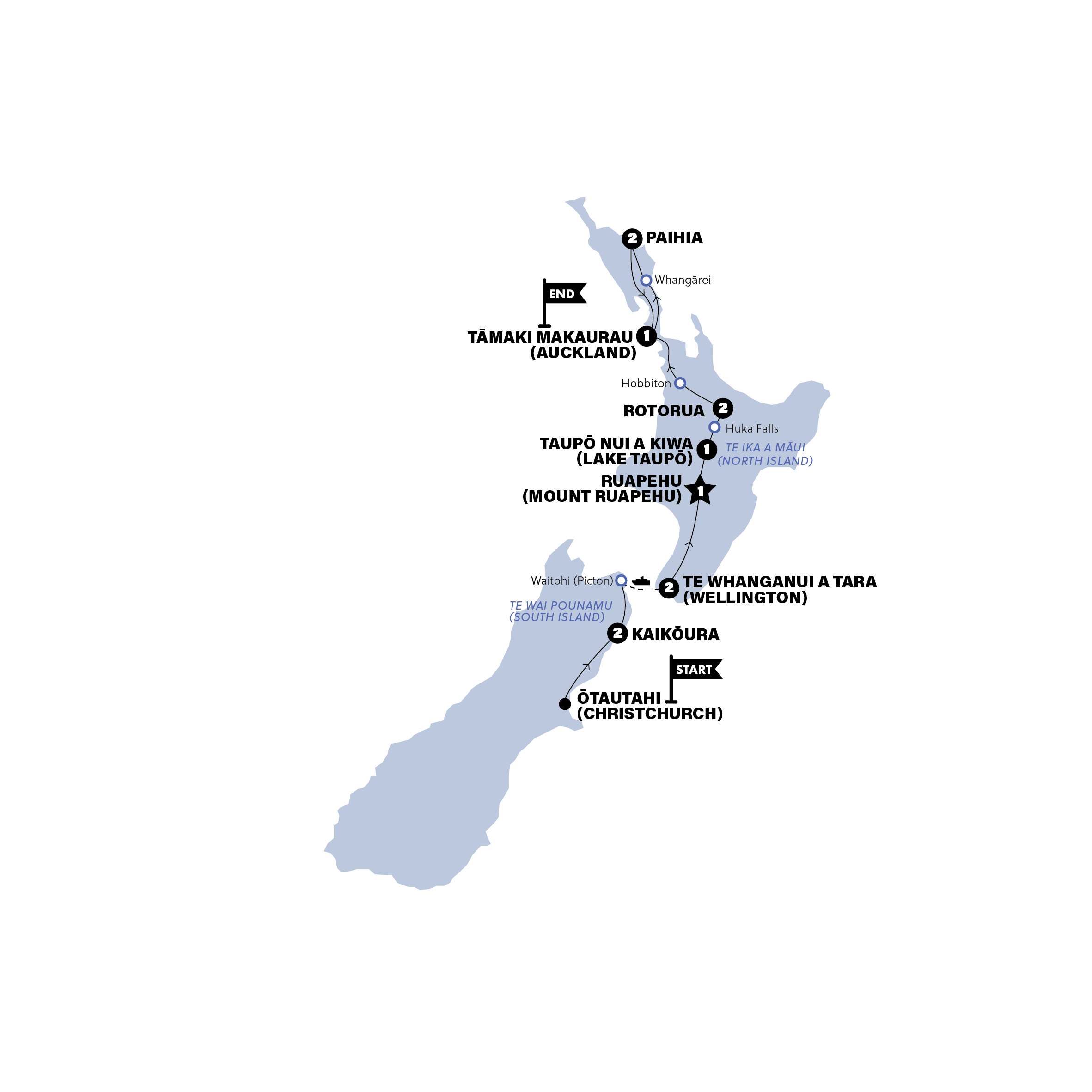 tourhub | Contiki | New Zealand: Northern Choice | Northbound | Oct 2024 - May 2025 | Tour Map