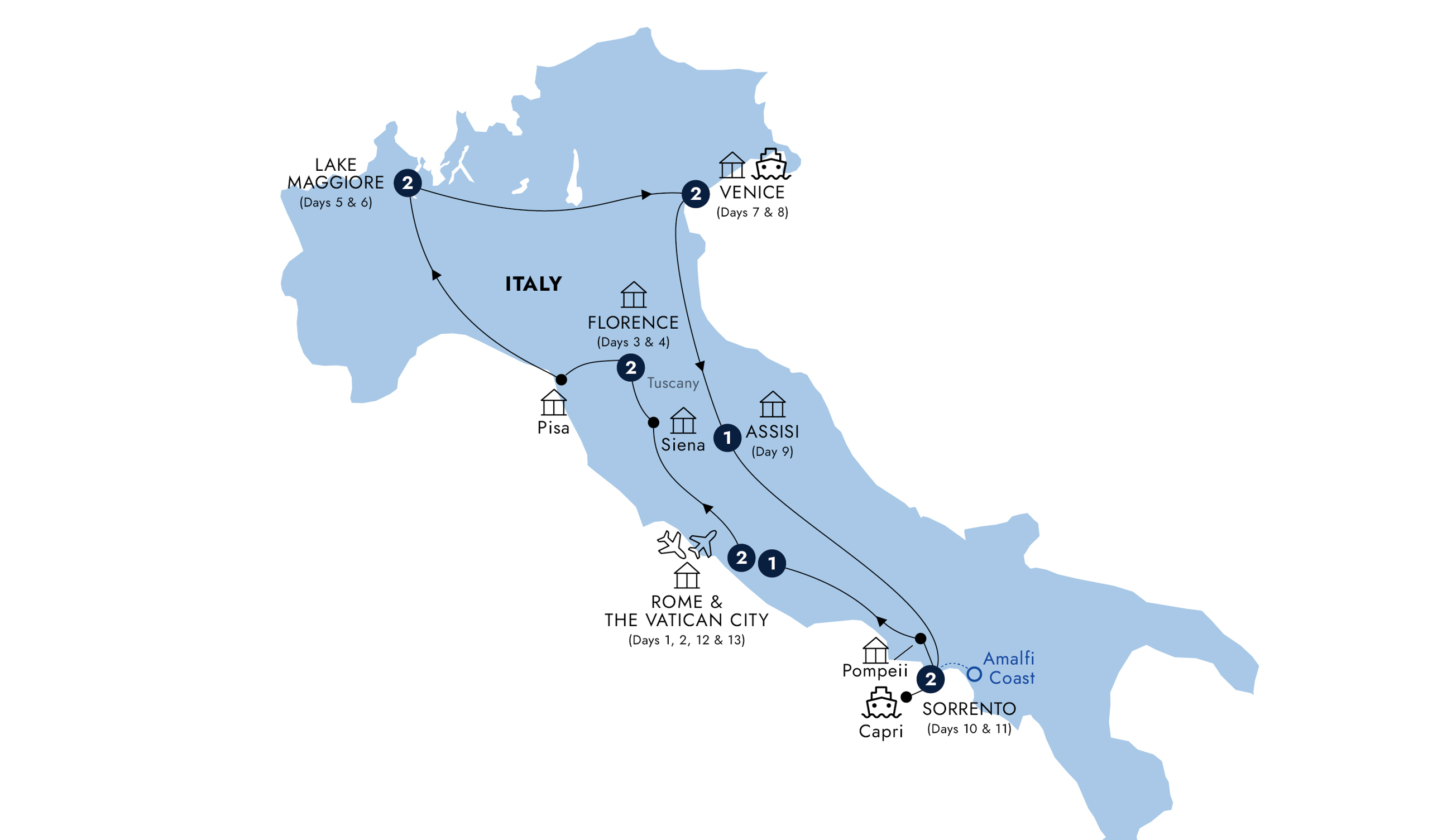 Map of Italian Escapade - Classic Group (Summer 2026) from Insight Vacations