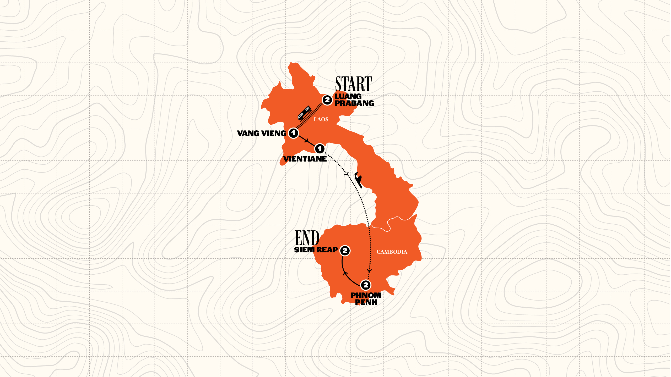 Map of Cambodia & Laos Uncovered from Contiki
