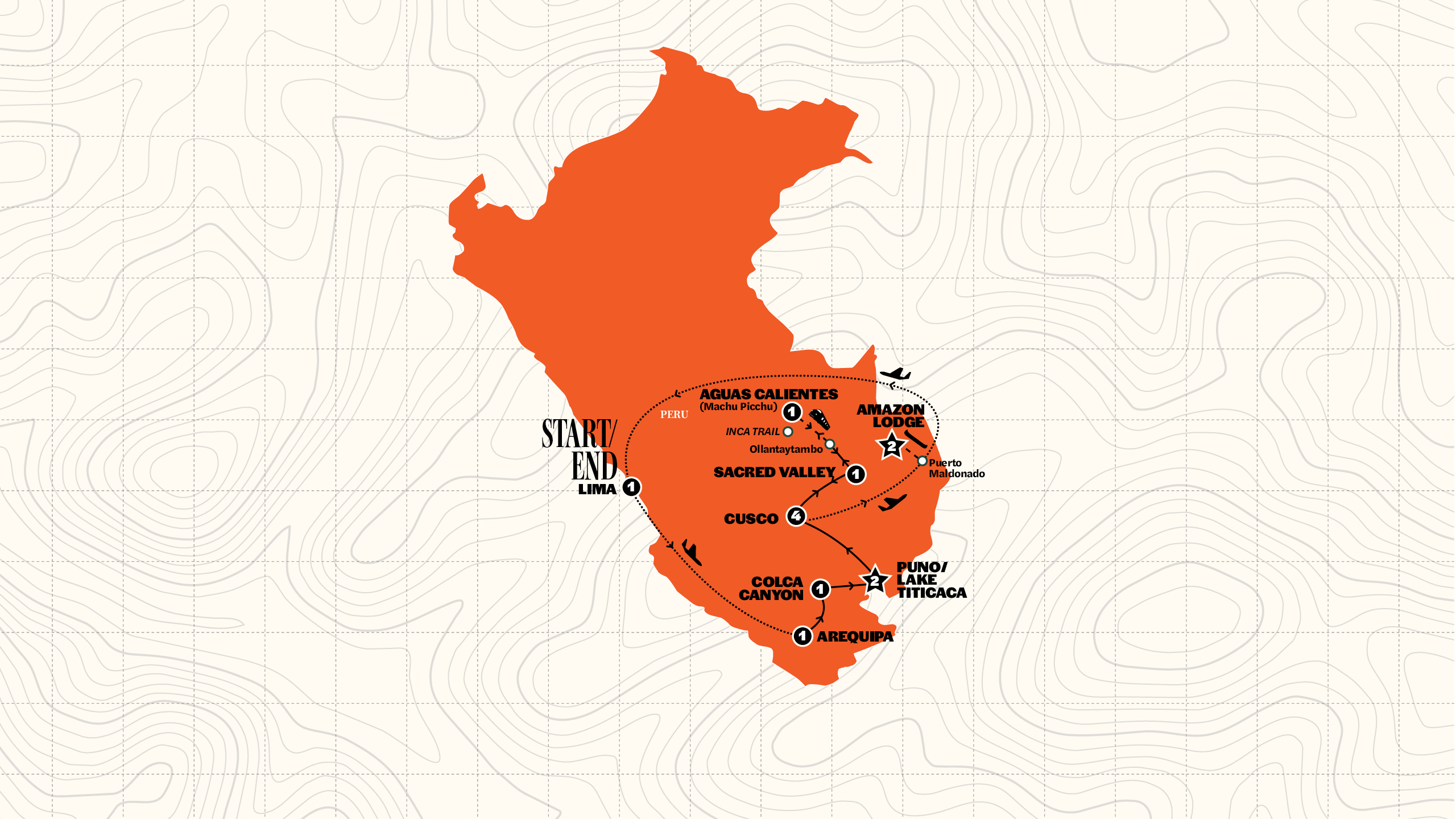 Map of Peru Uncovered with Inca Trail Trek (March 2026 Onwards) from Contiki
