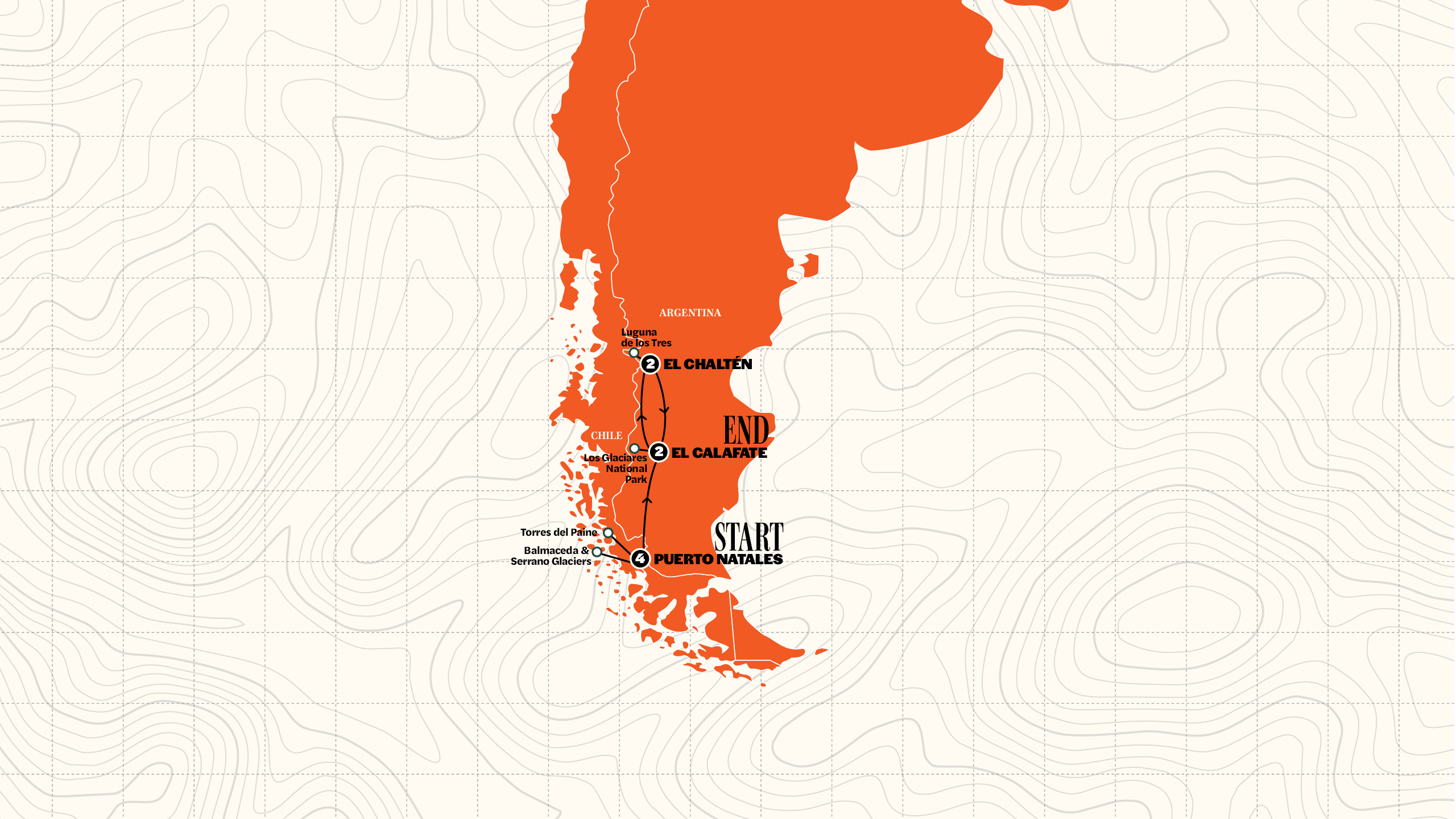 Map of Active Patagonia | 2026 from Contiki
