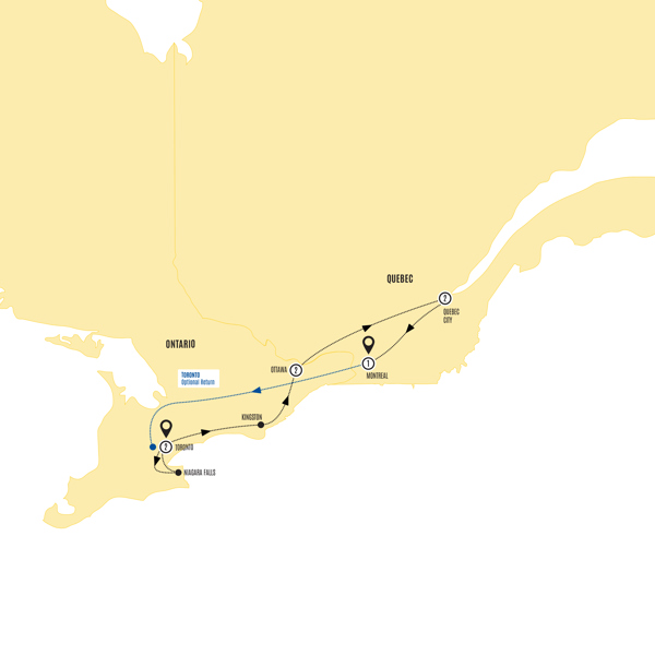 Essence of Eastern Canada end Montreal Itinerary Map
