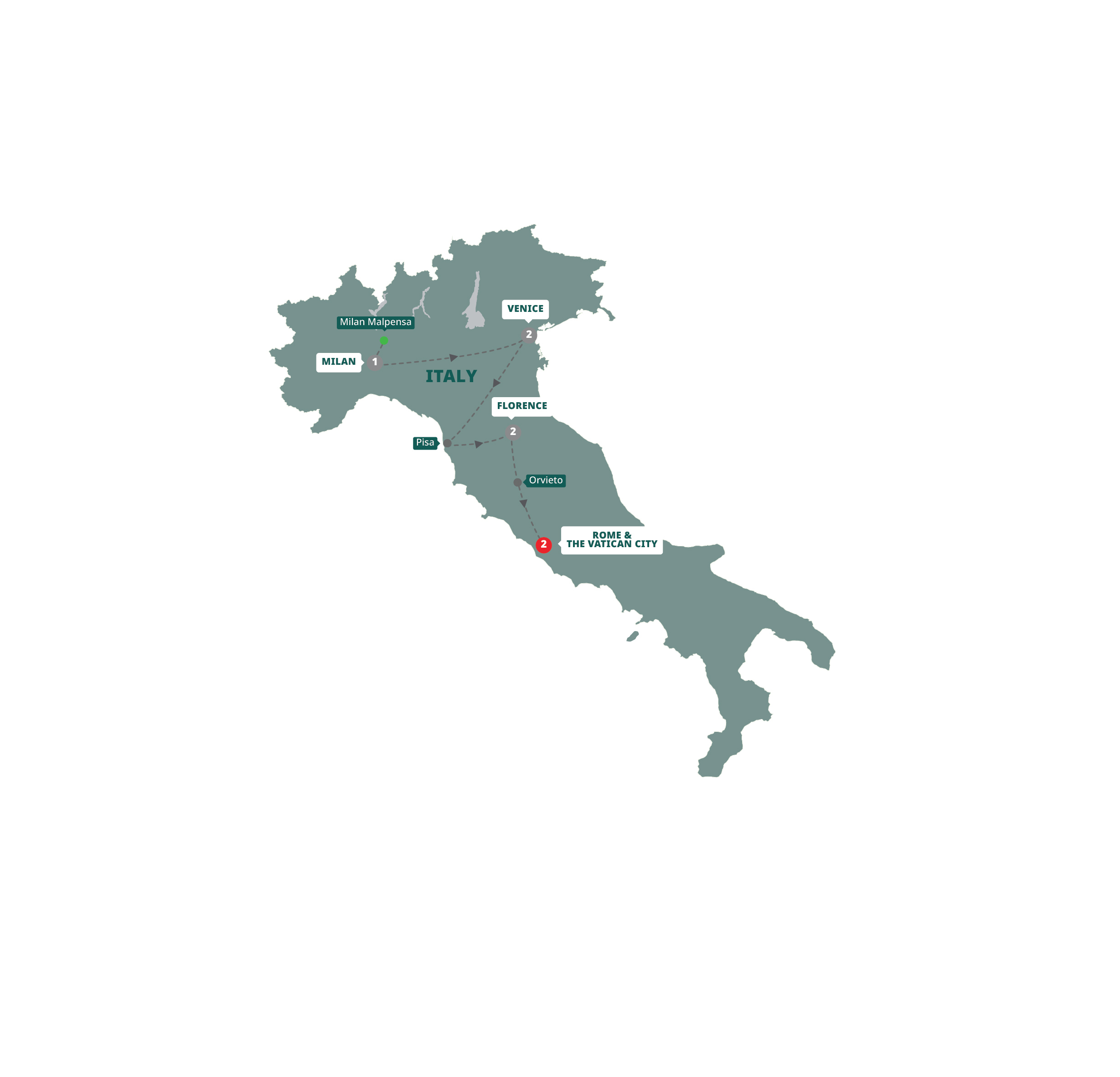 Map of Italian Intermezzo (Summer 2027) from Trafalgar