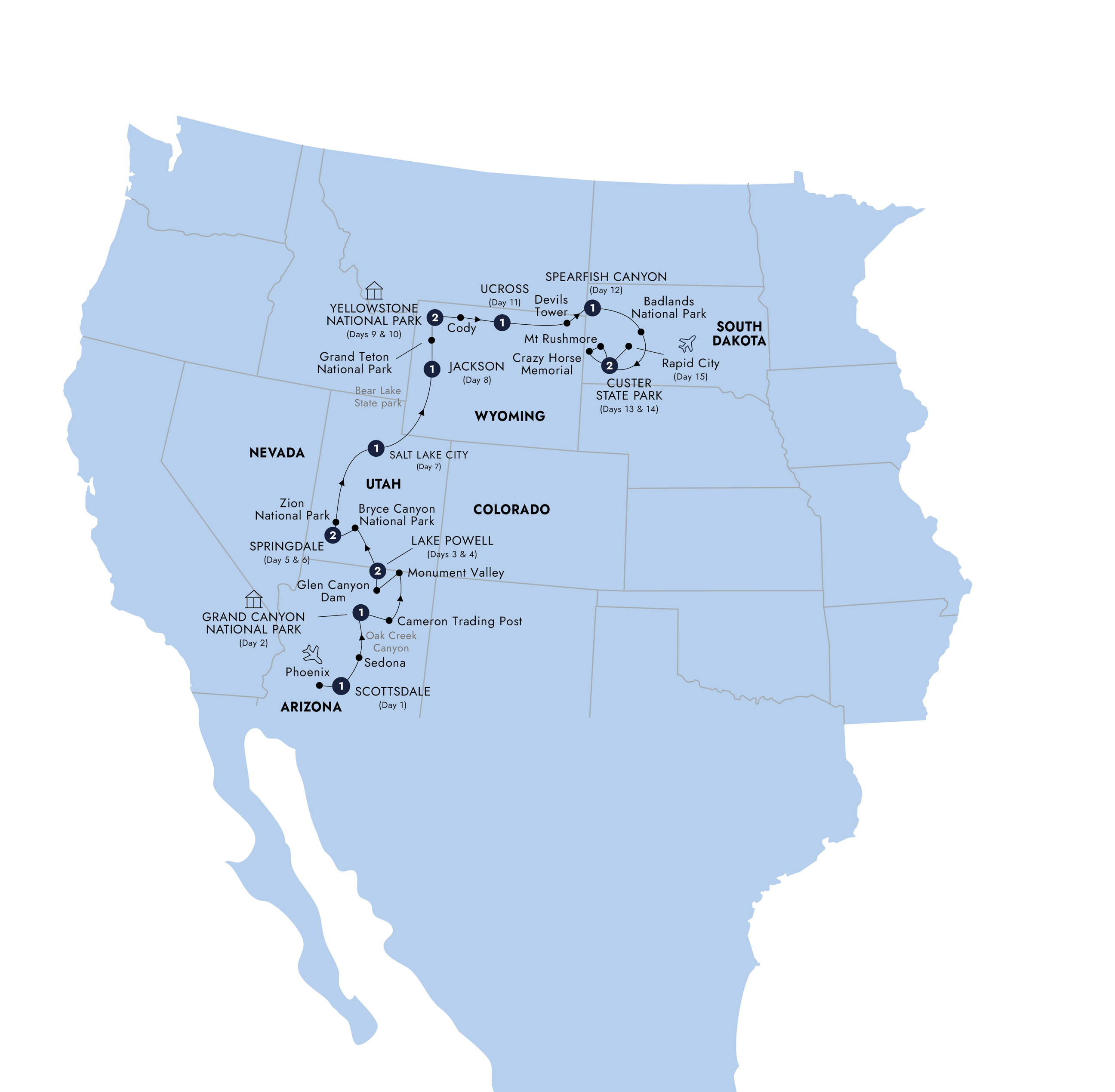Map of America's Magnificent National Parks - end Rapid City, Small Group (Version SAAMCARN27) from Insight Vacations