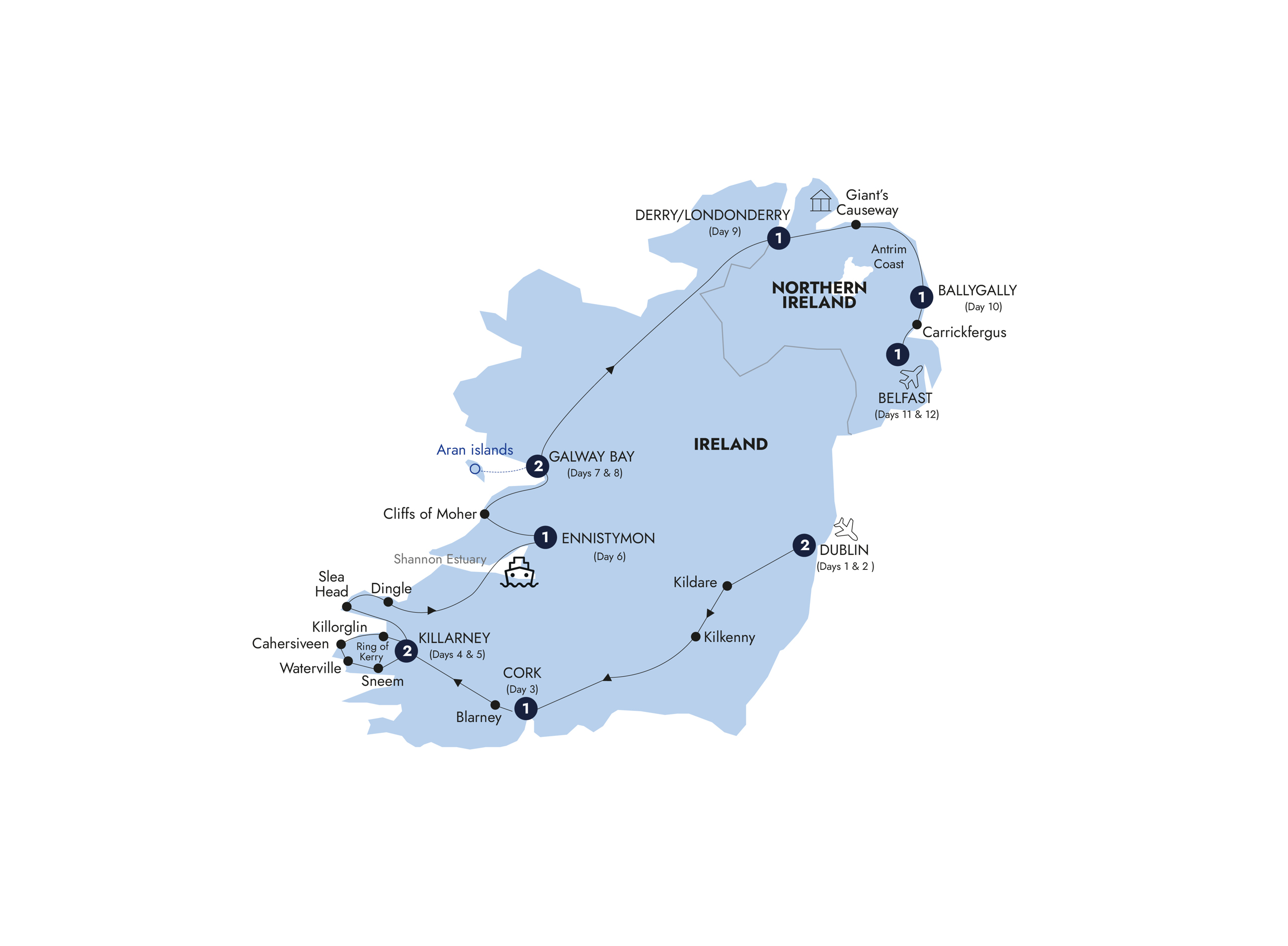 Map of Country Roads of Ireland - End Belfast, Classic Group (Summer 2027) from Insight Vacations