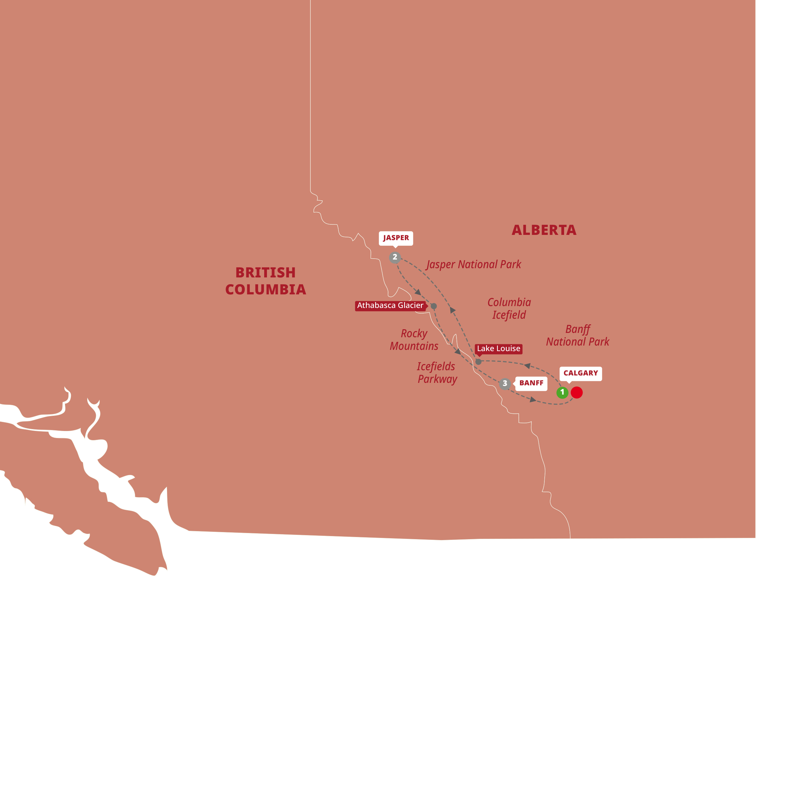 tourhub | Trafalgar | Canada's Rockies | Tour Map