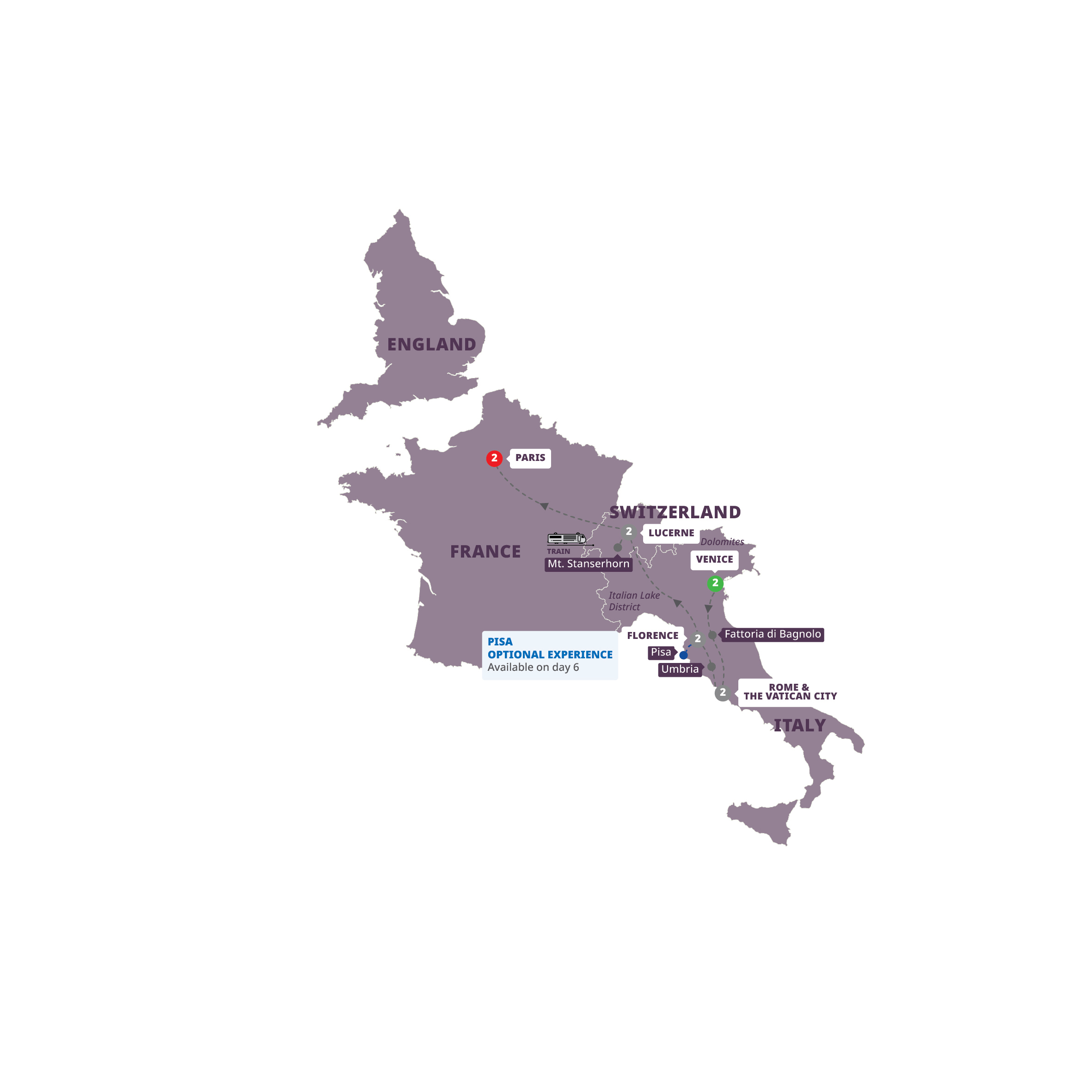 Map of European Dream - End Paris from Trafalgar