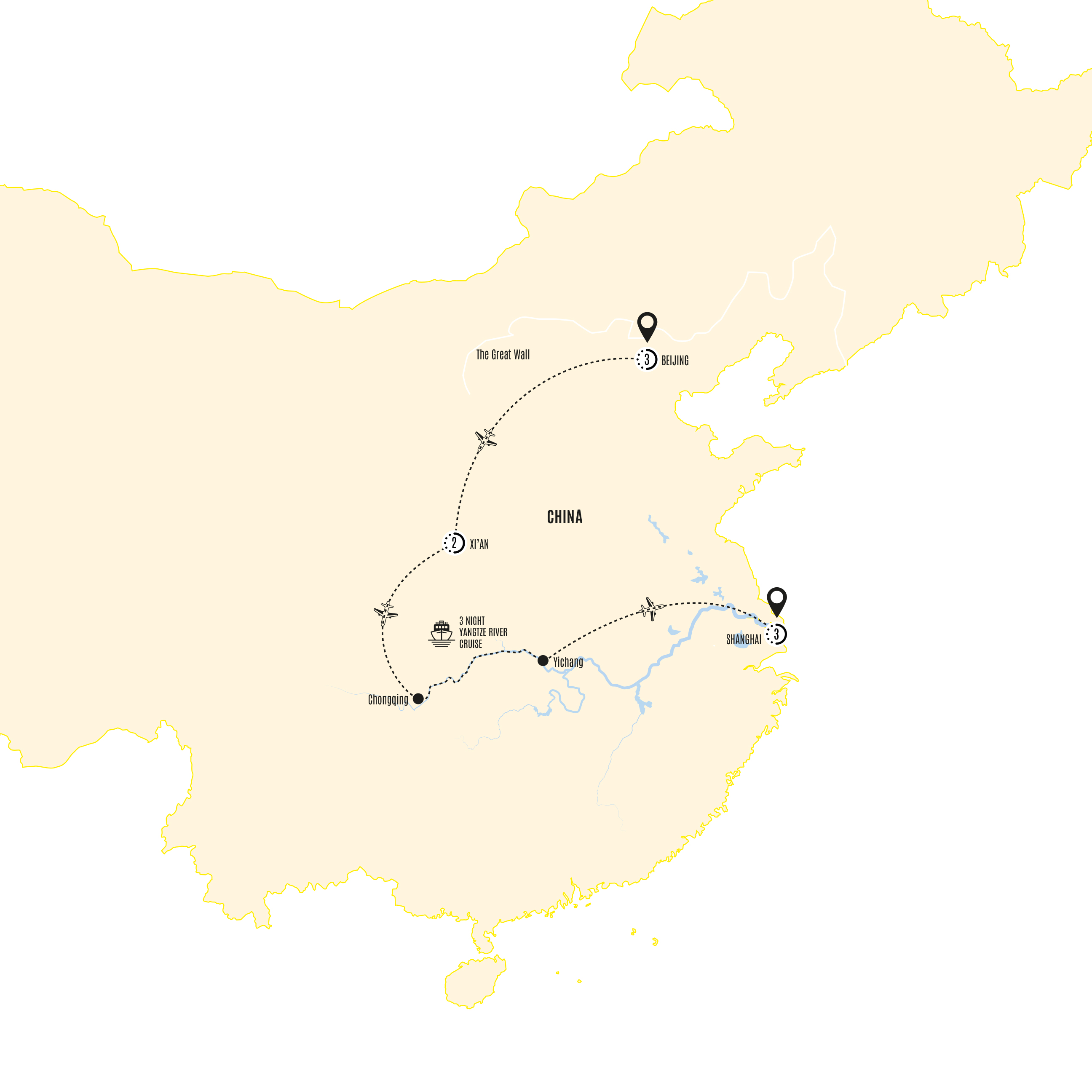 tourhub | Costsaver | Iconic China with Yangtze Cruise | Tour Map
