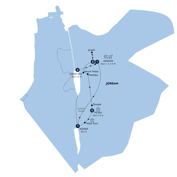 Jordan Experience with Dead Sea Extension - Classic Group Itinerary Map