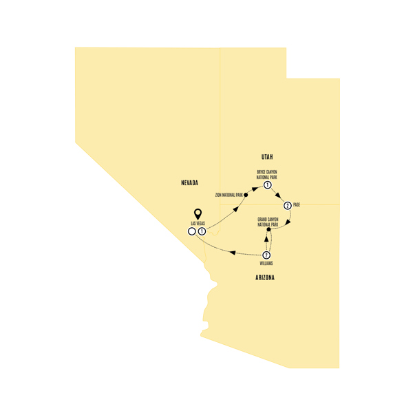 Southwest National Parks and Canyons - Small Group Itinerary Map