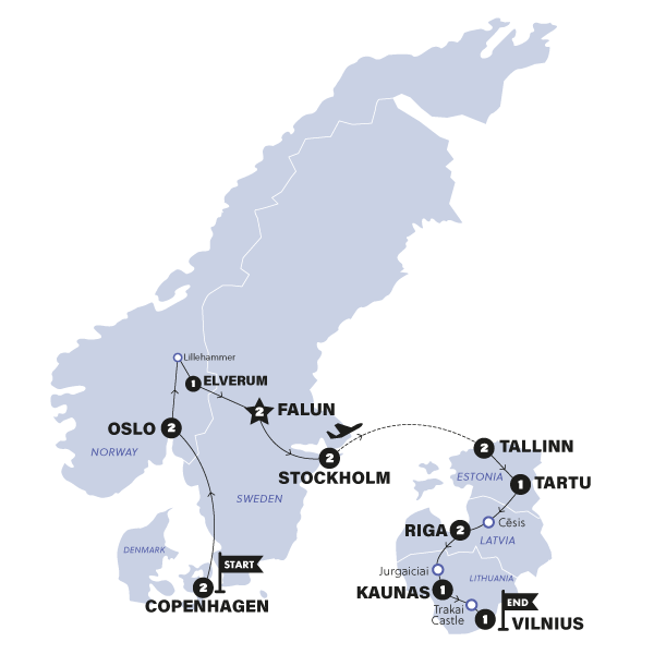 Scandinavia & Best of Baltics Trip Map