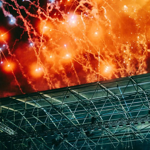 Spectacular fireworks exploding over the main stage at Ultra Music Festival in Split Croatia at night - Contiki Croatia Sail & Ultra Music Festival Tour