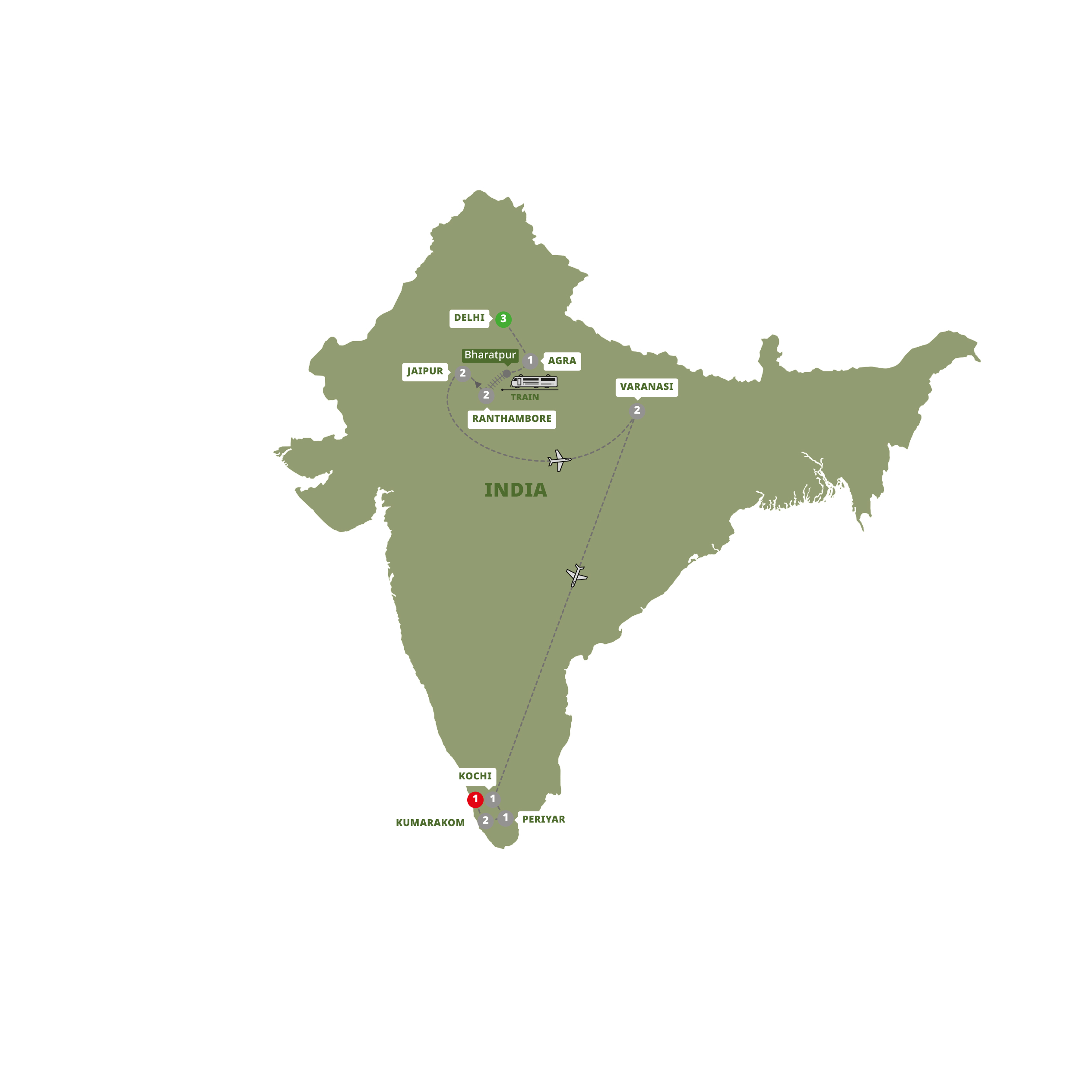 tourhub | Trafalgar | Best of India with Kerala | Tour Map