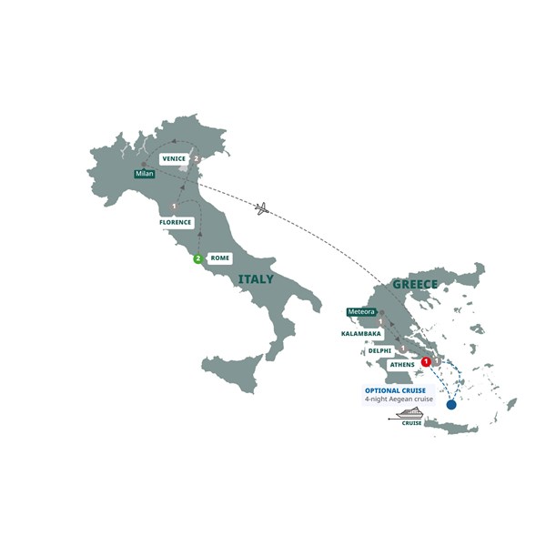 tourhub | Trafalgar | Best of Italy and Greece | ICLAMZN19 | Route Map