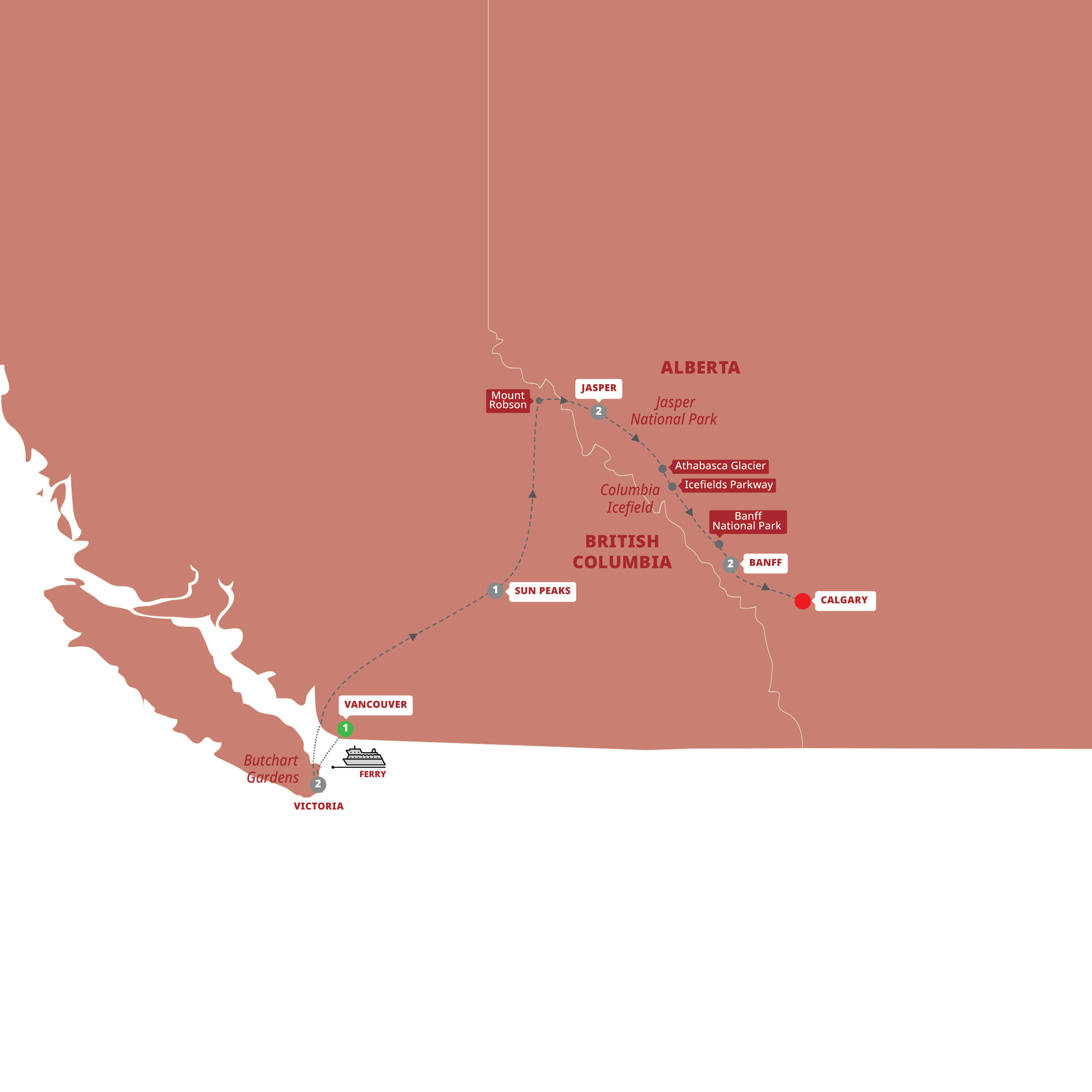 Map of Wonders of the Canadian Rockies  from Trafalgar