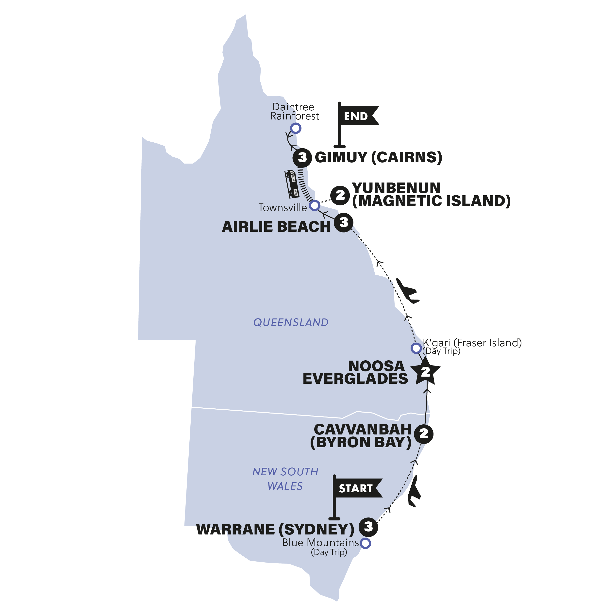 tourhub | Contiki | Beaches & Reefs | 2024 - 2025 | Tour Map