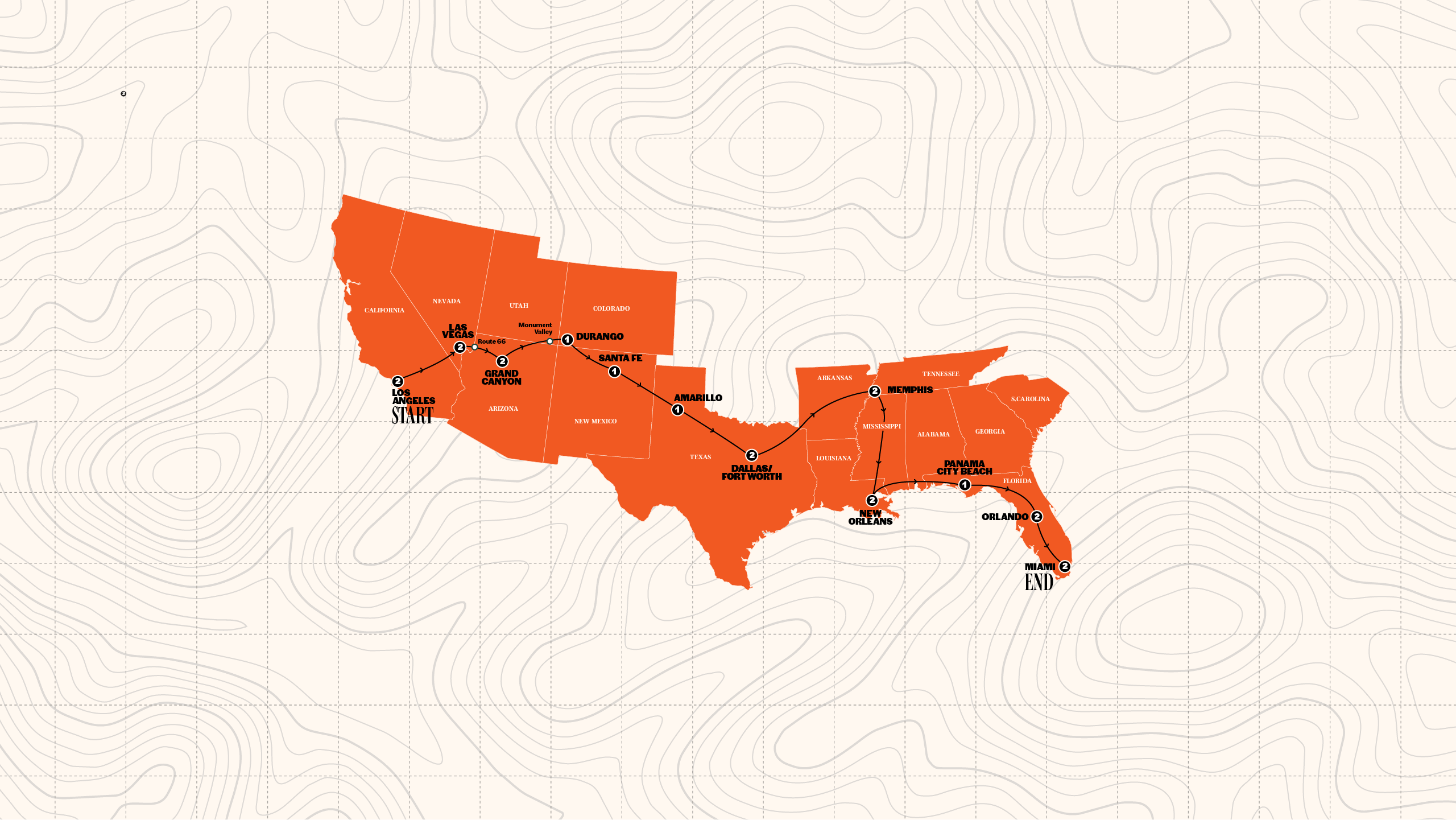 Map of USA Road Trip: Start LA | 2027 from Contiki