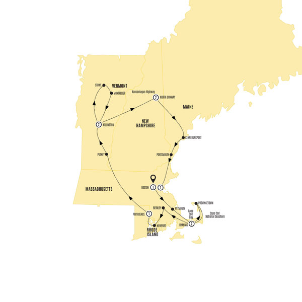 Fall Colors of New England Itinerary Map