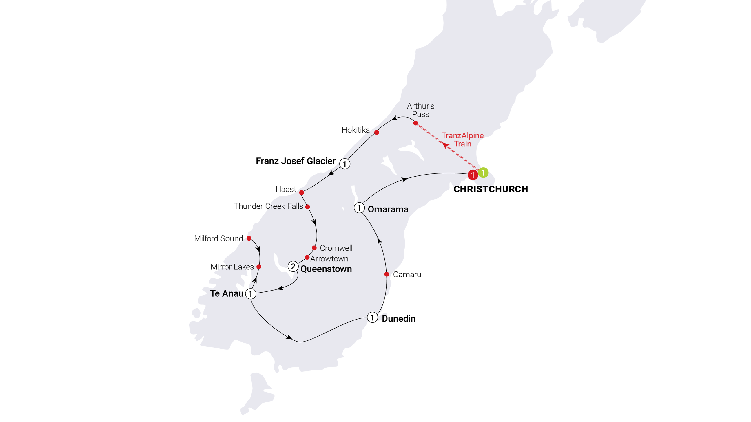 Southern Wonders Itinerary Map
