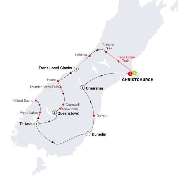 Southern Wonders Itinerary Map