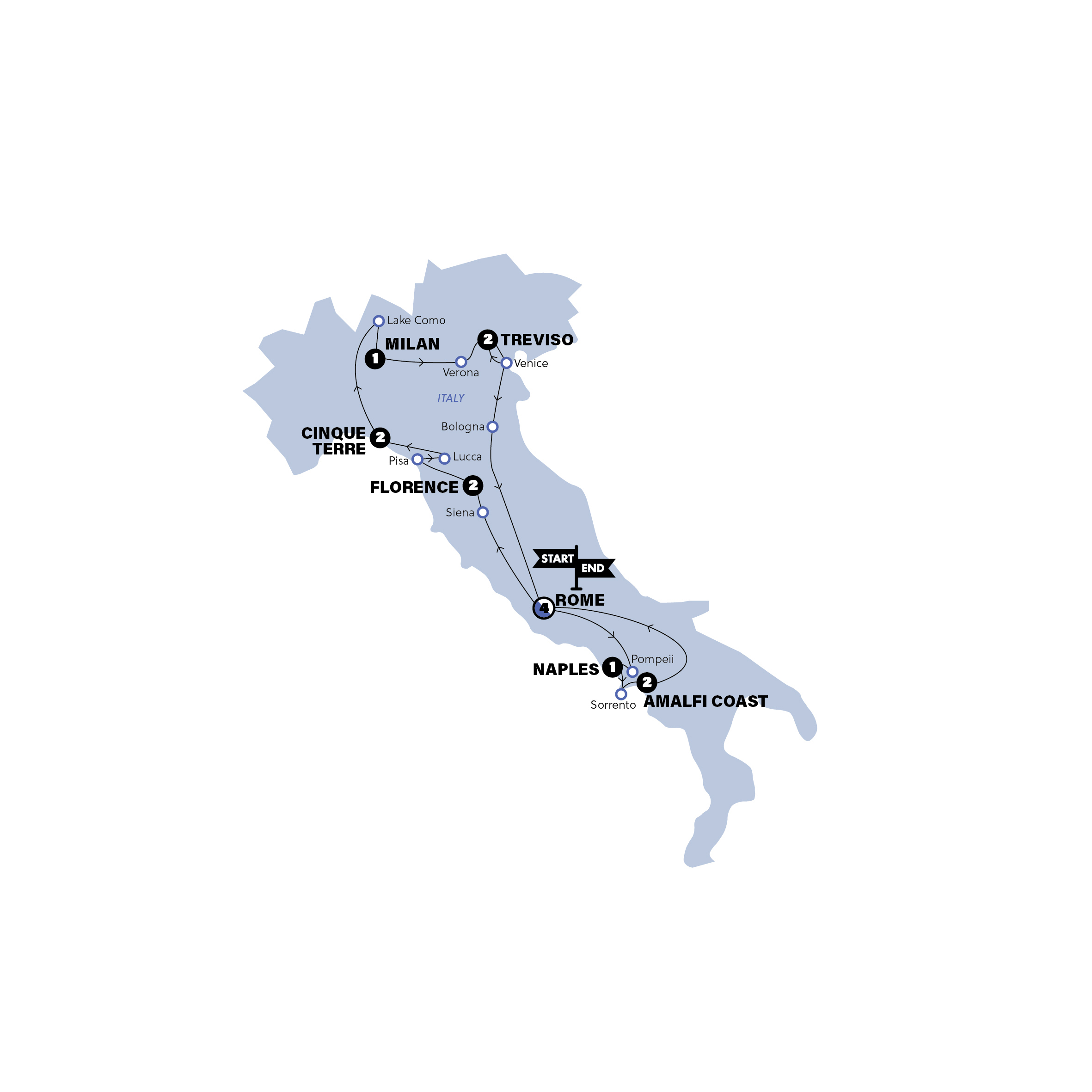 Map of Best of Italy | Winter | 2026/2027 from Contiki