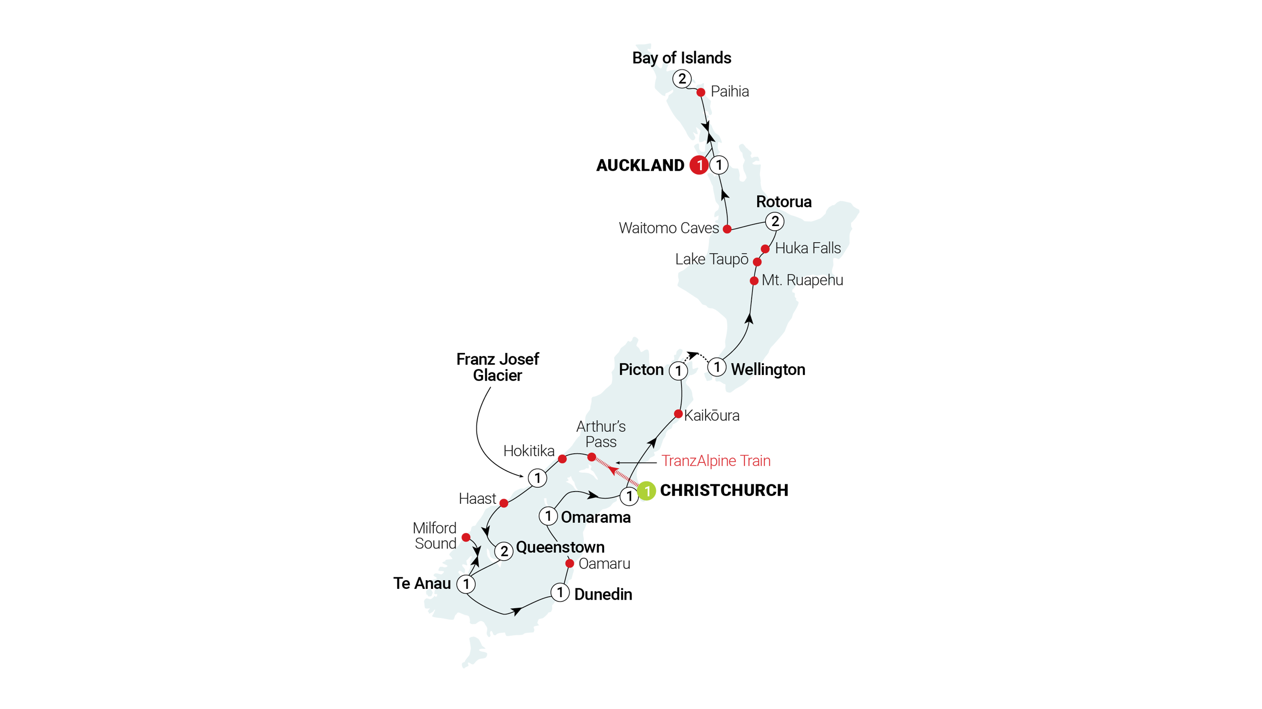 tourhub | AAT Kings | New Zealand Magic | Tour Map