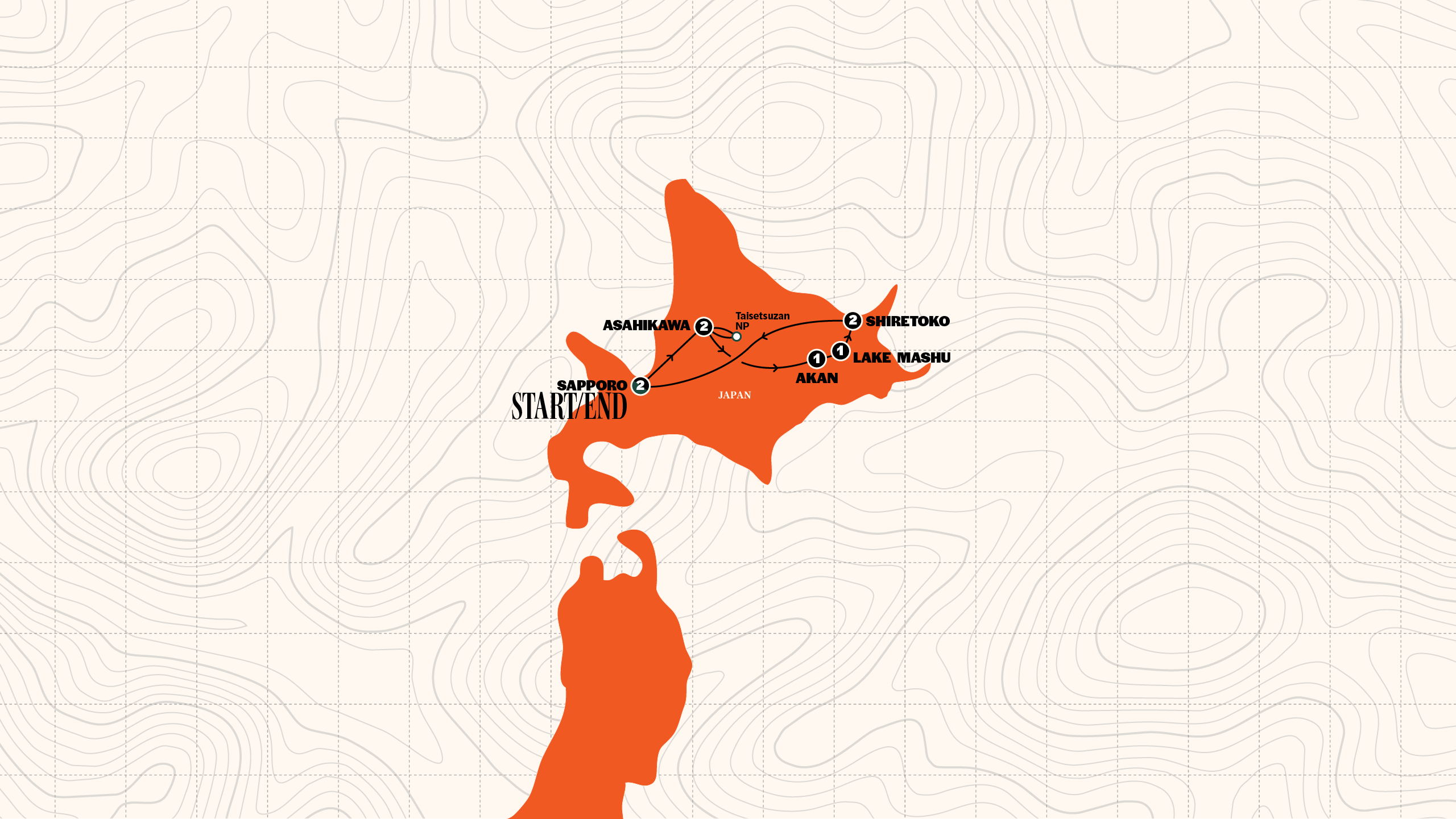 Map of Hokkaido Escape from Contiki