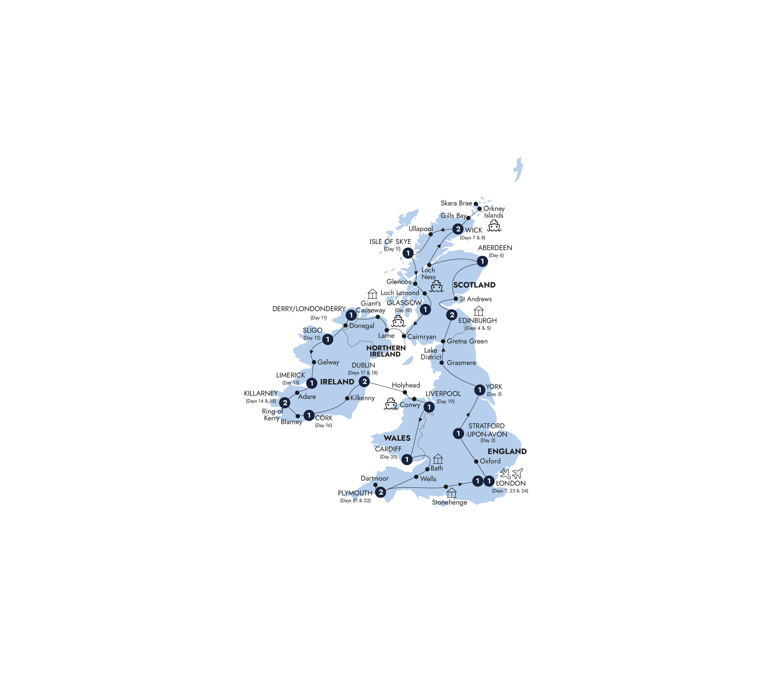 Map of Britain & Ireland Discovery (Summer 2027) from Insight Vacations