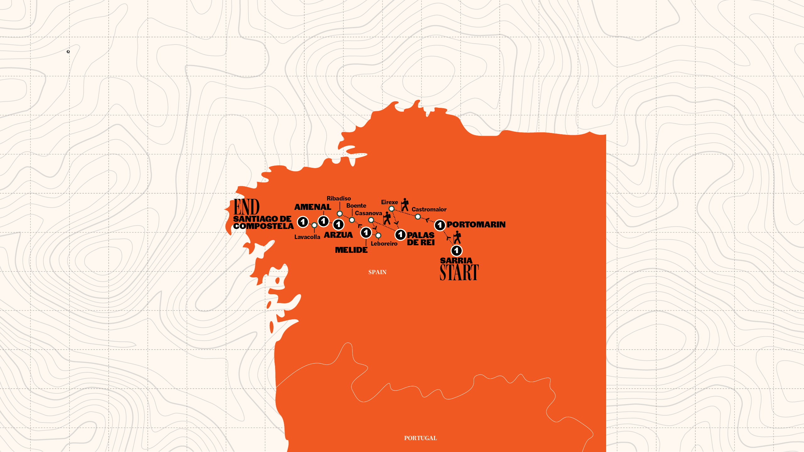 Map of Hiking the Camino de Santiago from Contiki